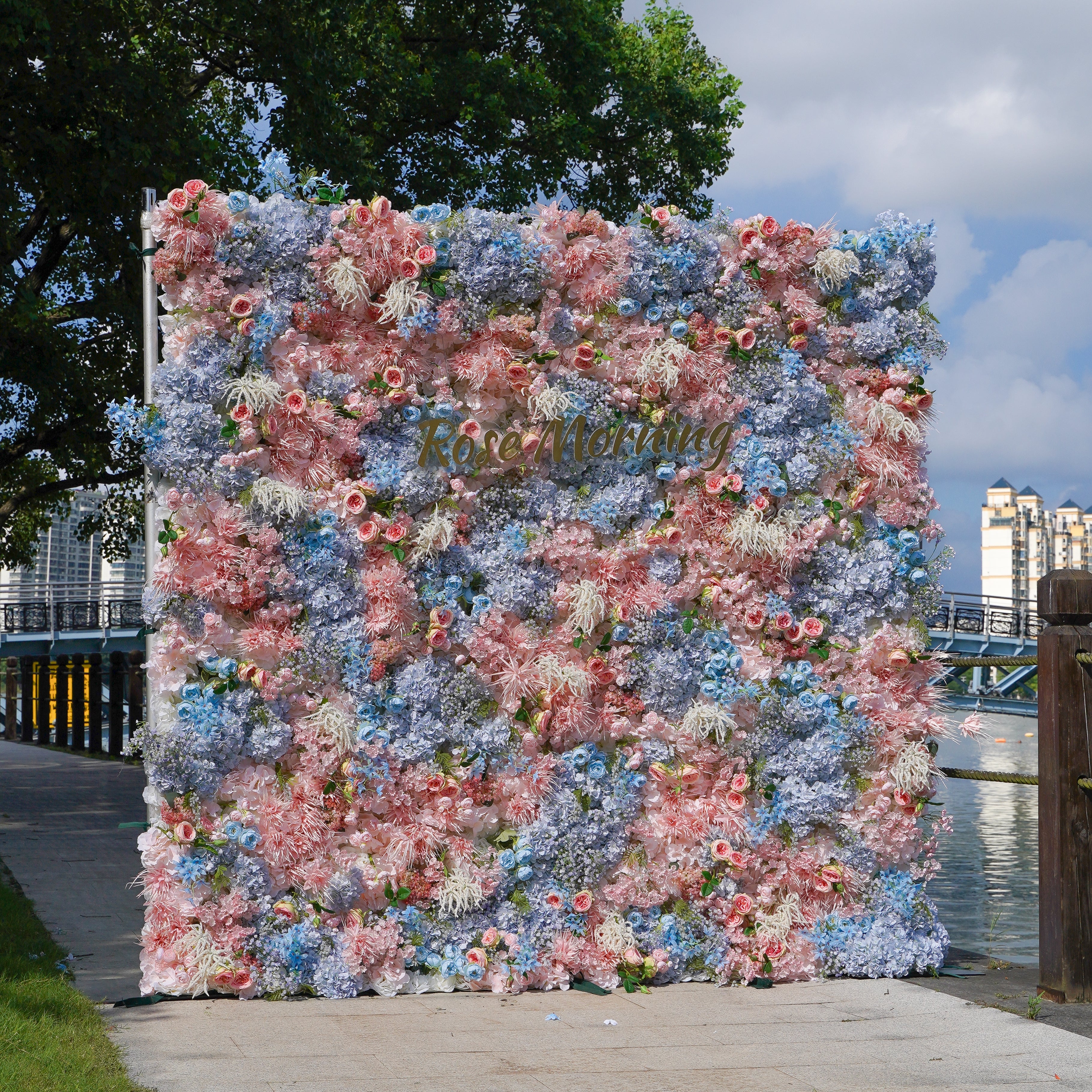 Alyssa: 5D Fabric Artificial Rolling Up Curtain Flower Wall R782 - 8ft*8ft Rose Morning