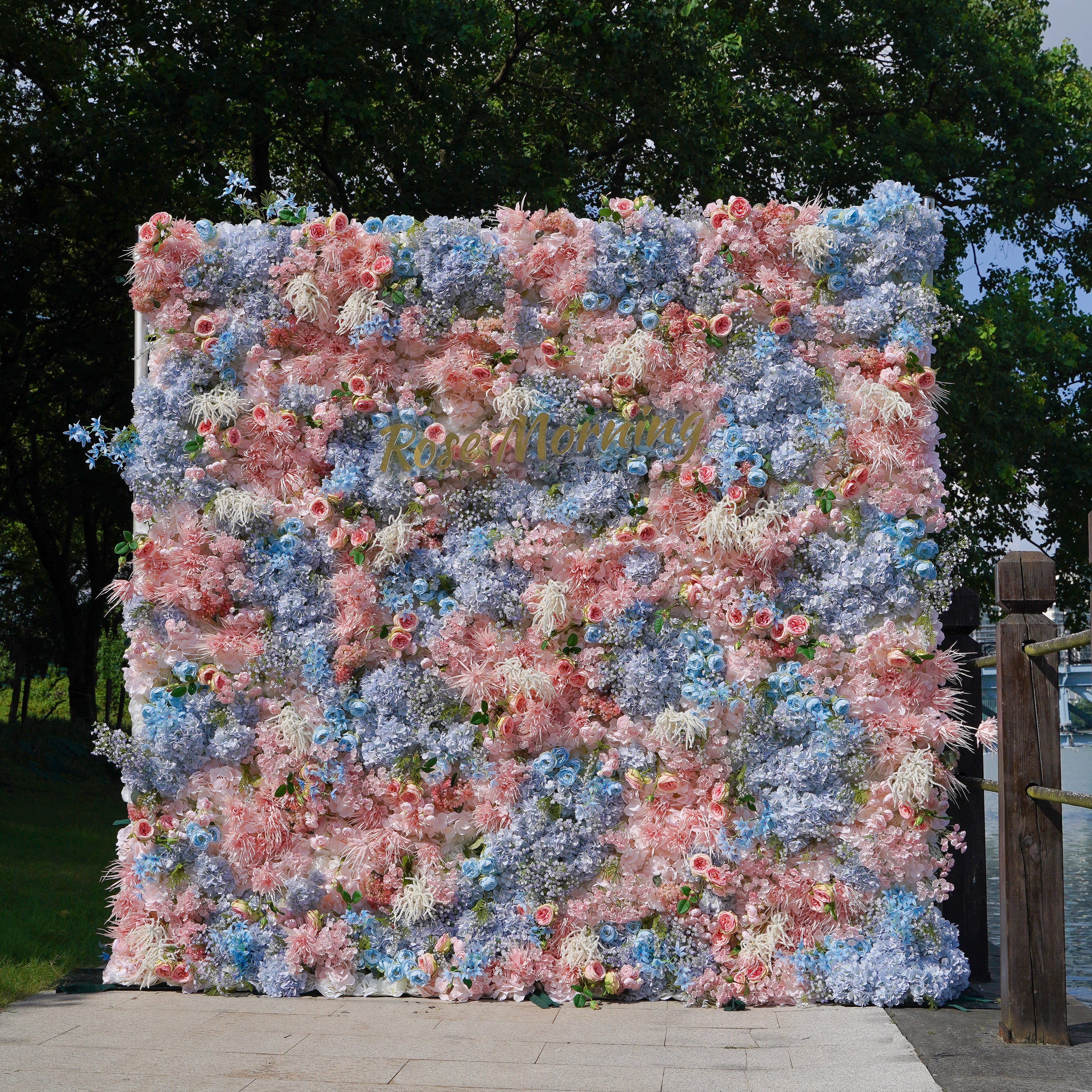 Alyssa: 5D Fabric Artificial Rolling Up Curtain Flower Wall R782 - 8ft*8ft Rose Morning