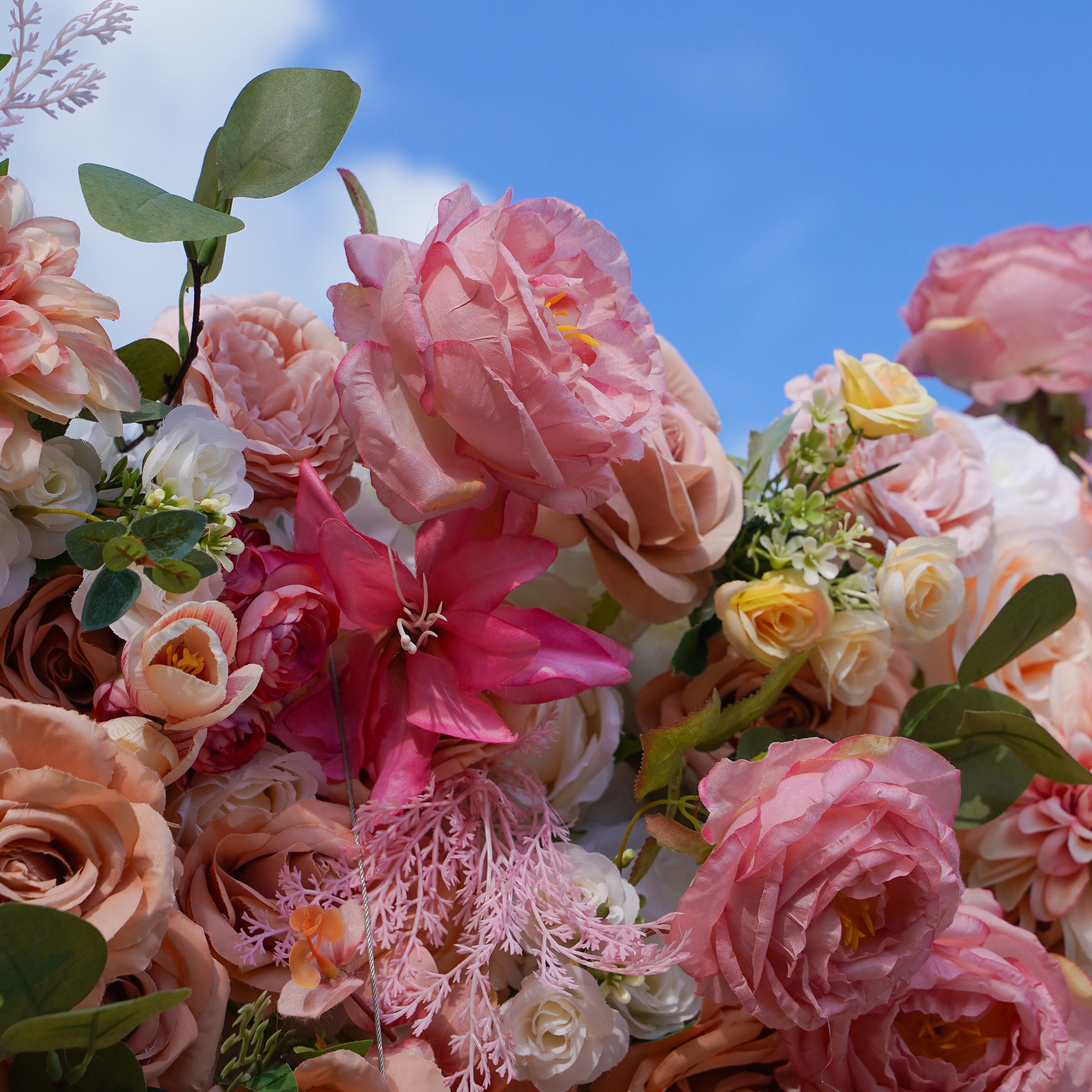 Doris: 3D Fabric Artificial Flower Wall Rolling Up Curtain Flower Wall R796 - 8ft*8ft Rose Morning