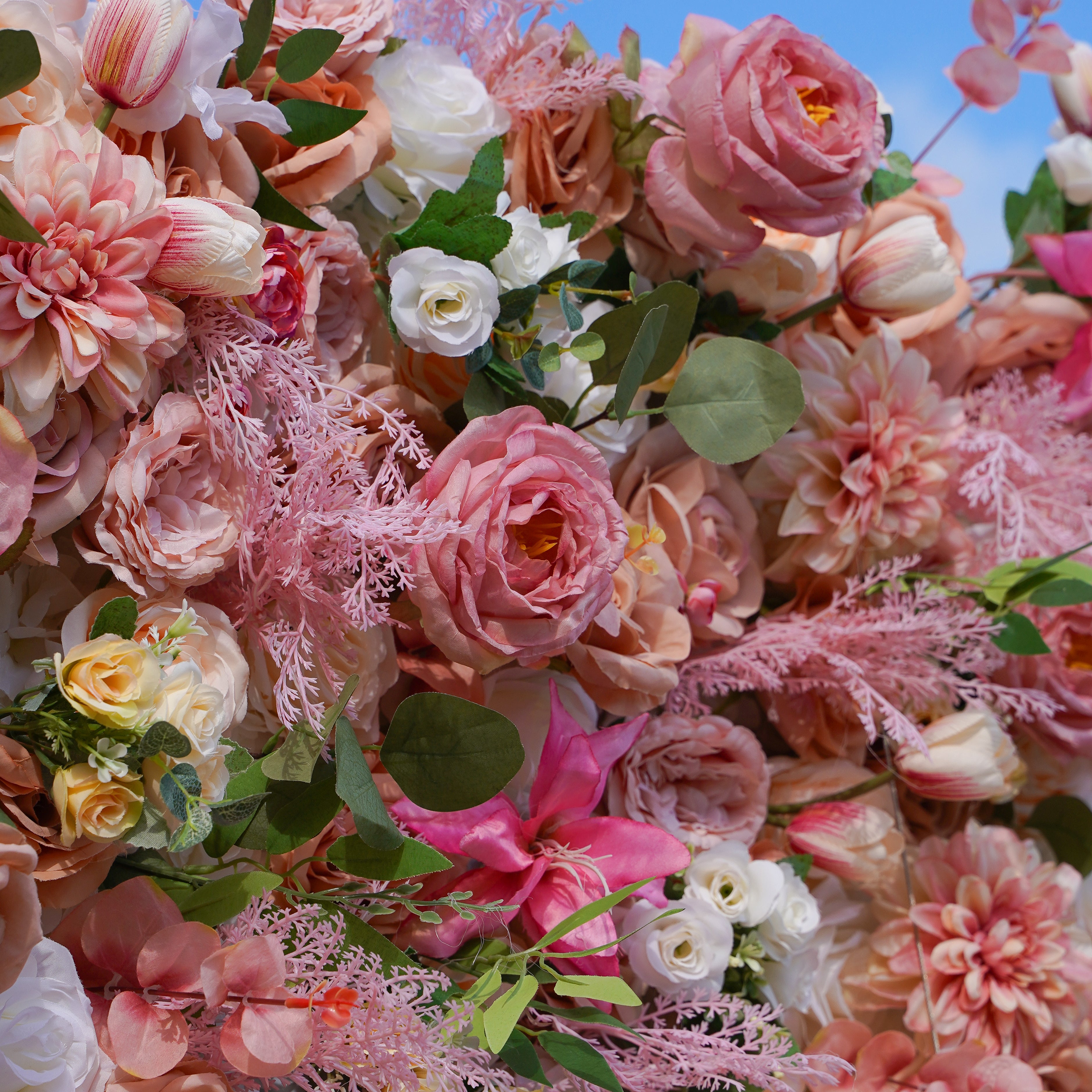 Doris: 3D Fabric Artificial Flower Wall Rolling Up Curtain Flower Wall R796 - 8ft*8ft Rose Morning