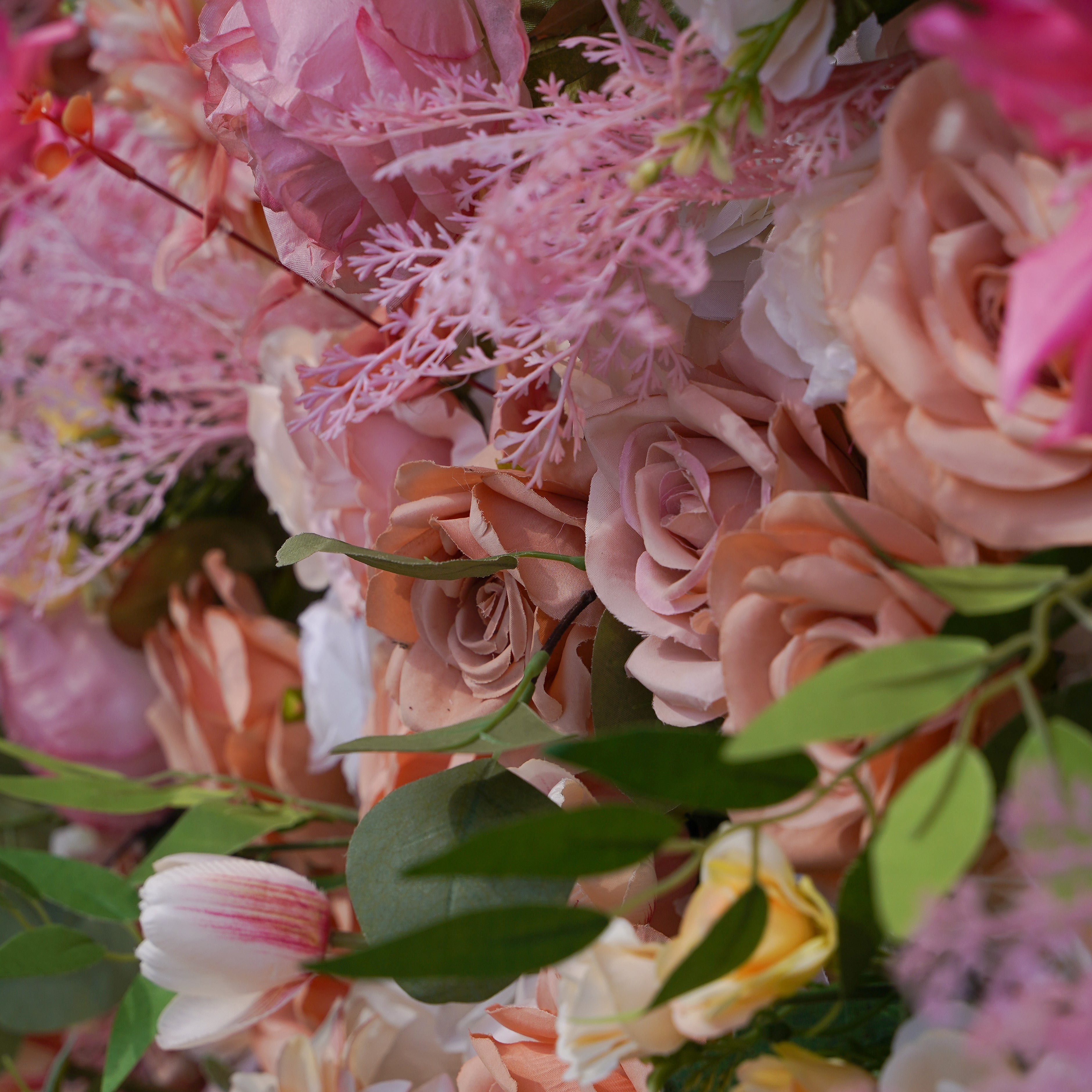 Doris: 3D Fabric Artificial Flower Wall Rolling Up Curtain Flower Wall R796 - 8ft*8ft Rose Morning