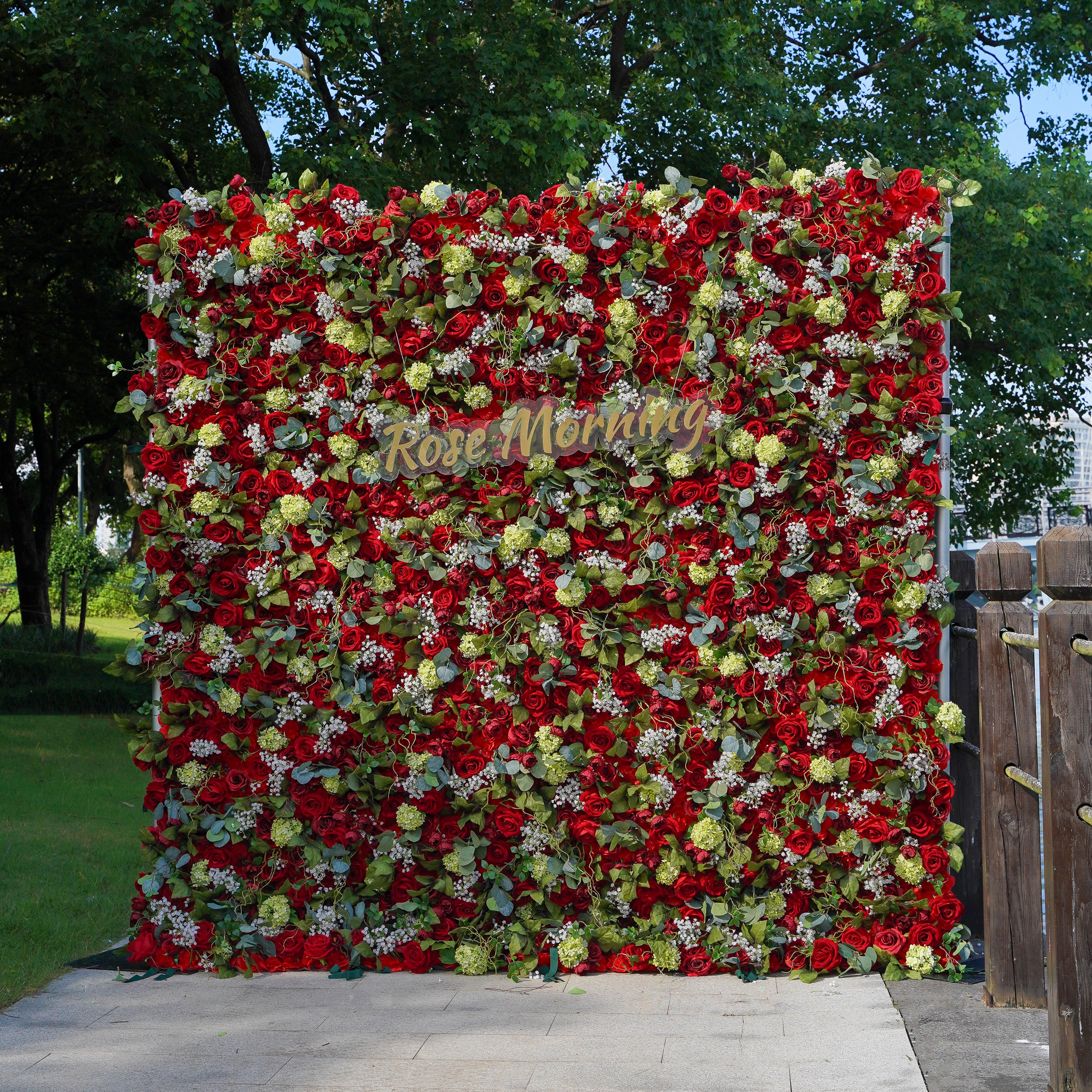 Lora: 3D Fabric Artificial Flower Wall Rolling Up Curtain Flower Wall R785 - 8ft*8ft Rose Morning