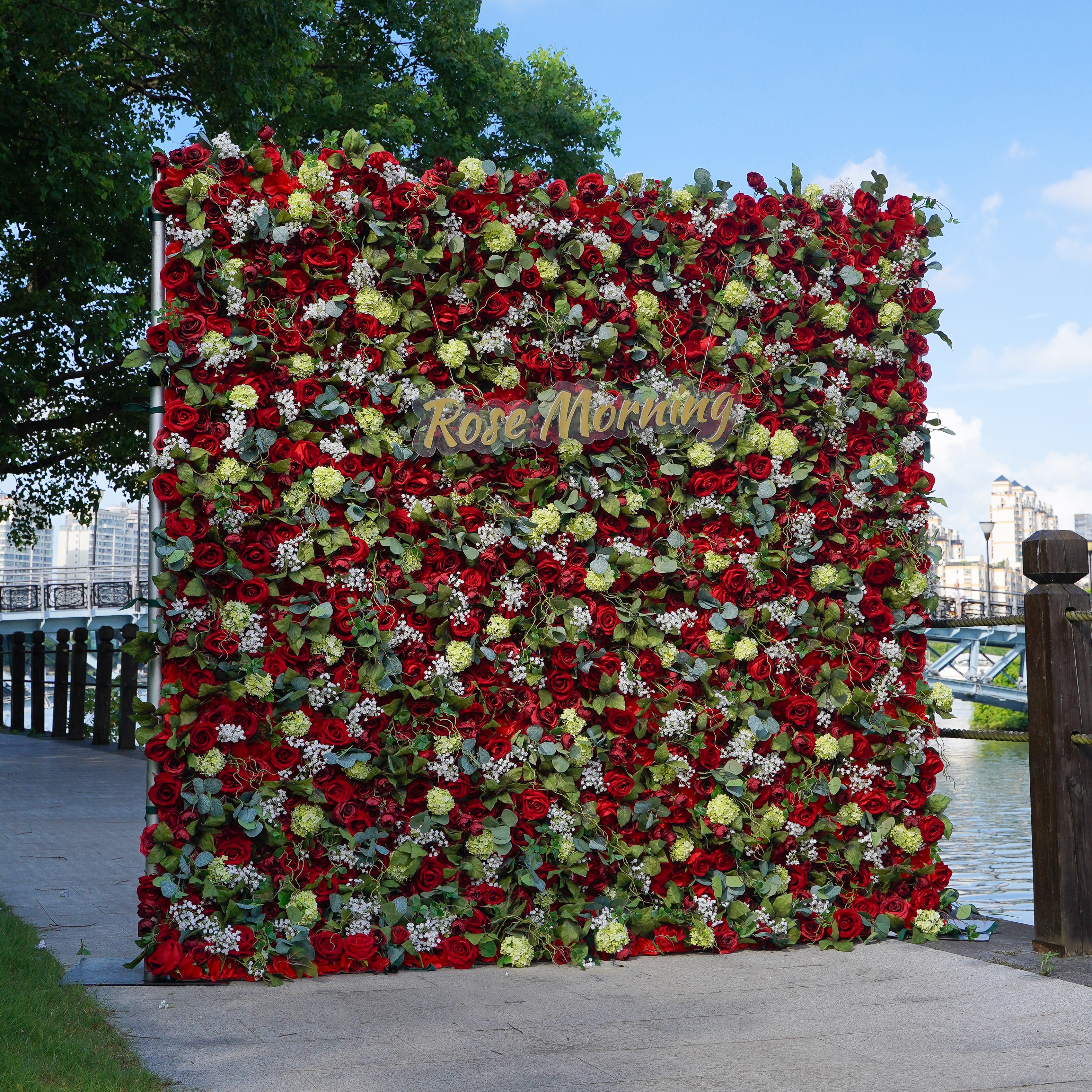 Lora: 3D Fabric Artificial Flower Wall Rolling Up Curtain Flower Wall R785 - 8ft*8ft Rose Morning