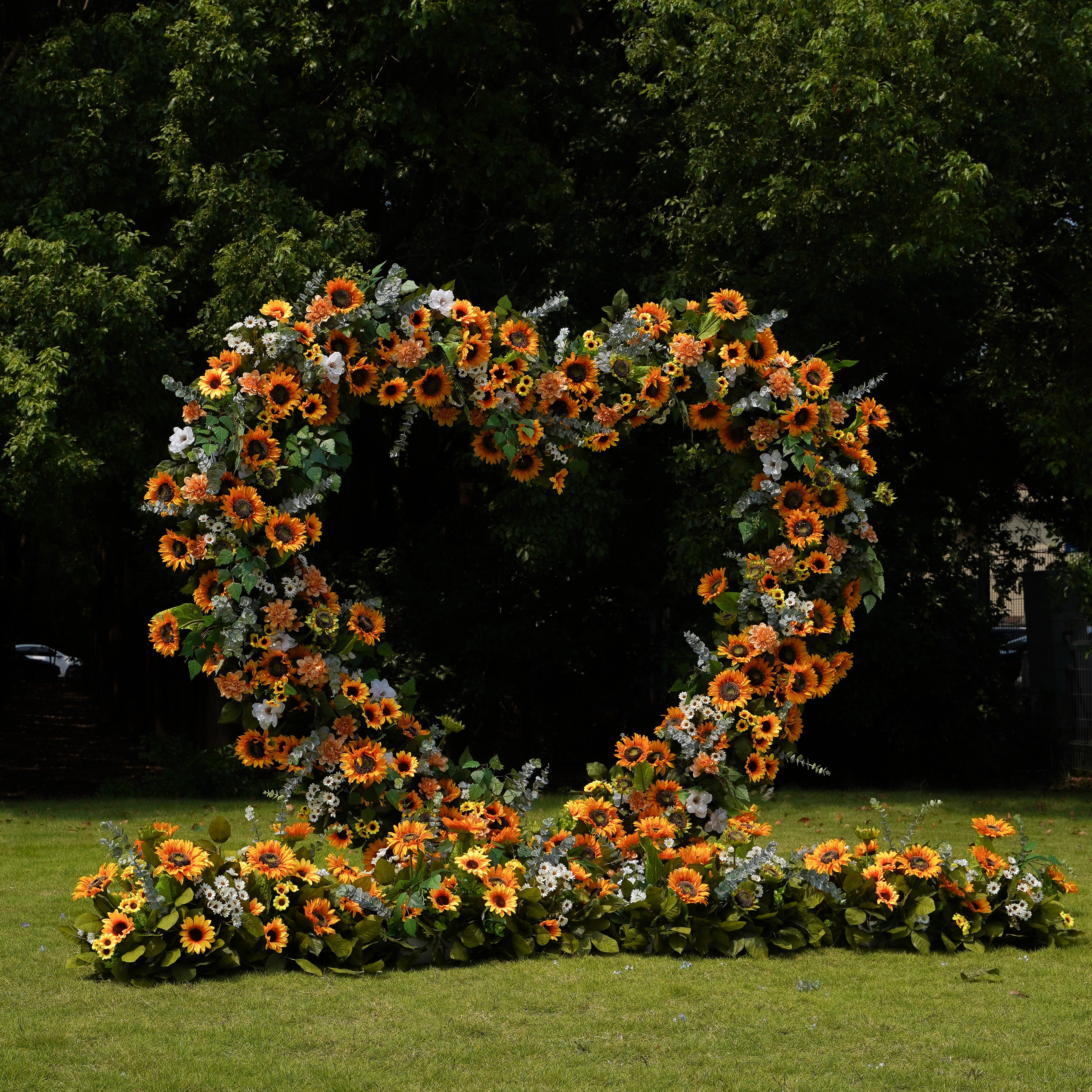 Sunflower Arch:2023 New Wedding Party Background Floral Arch Decoration Including Frame Rose Morning