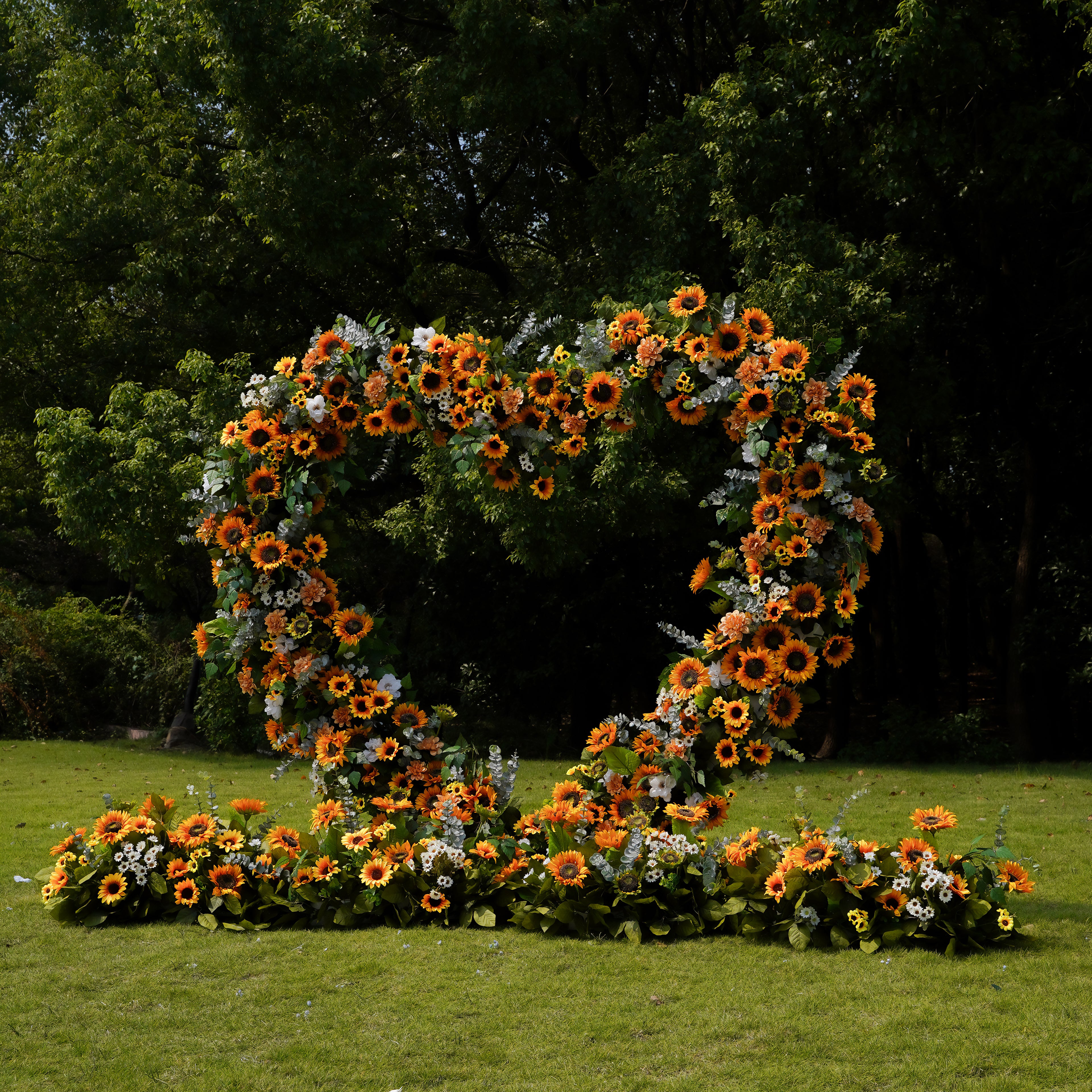 Sunflower Arch:2023 New Wedding Party Background Floral Arch Decoration Including Frame Rose Morning