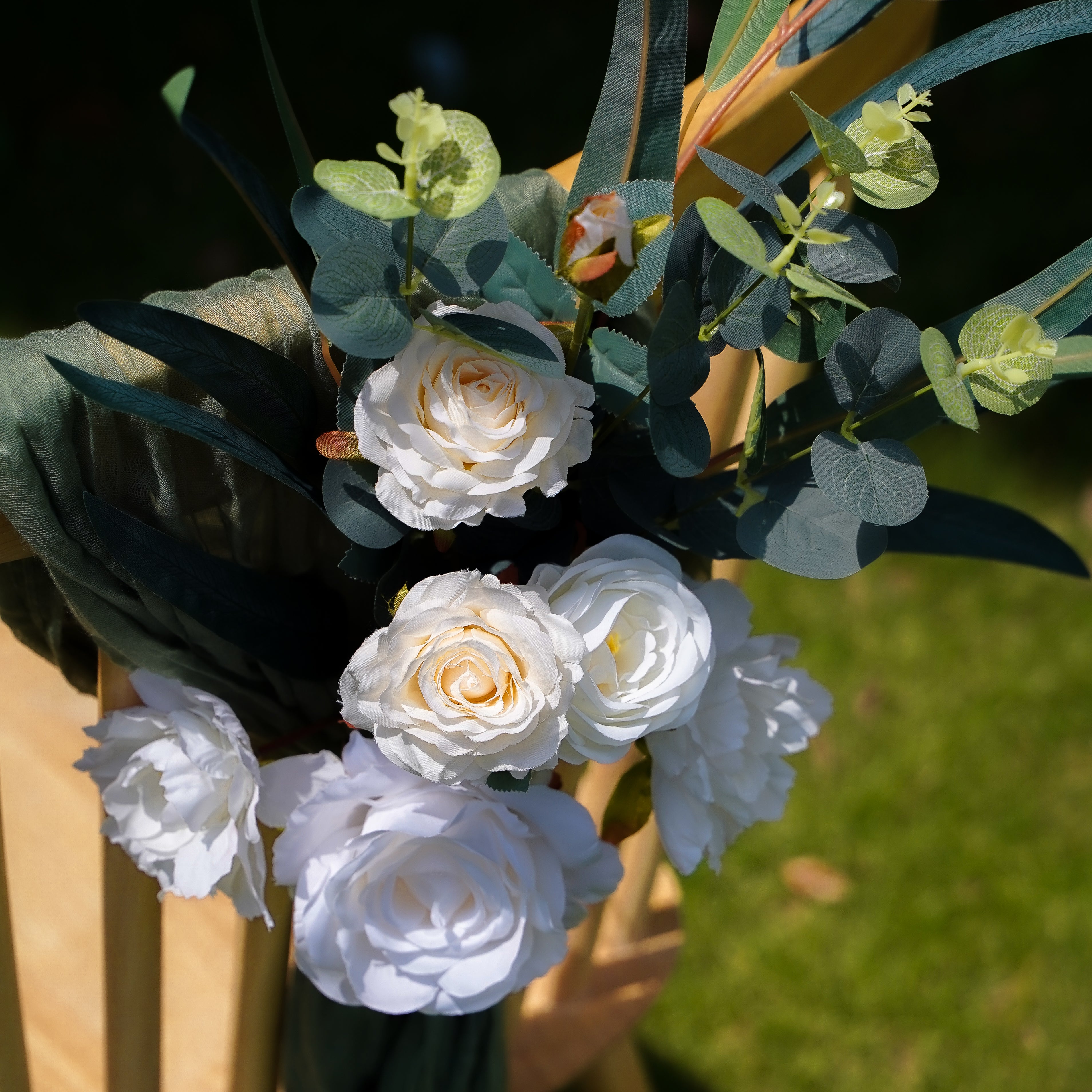 M023:Outdoor Wedding Decorative Chair Back Flowers Rose Morning