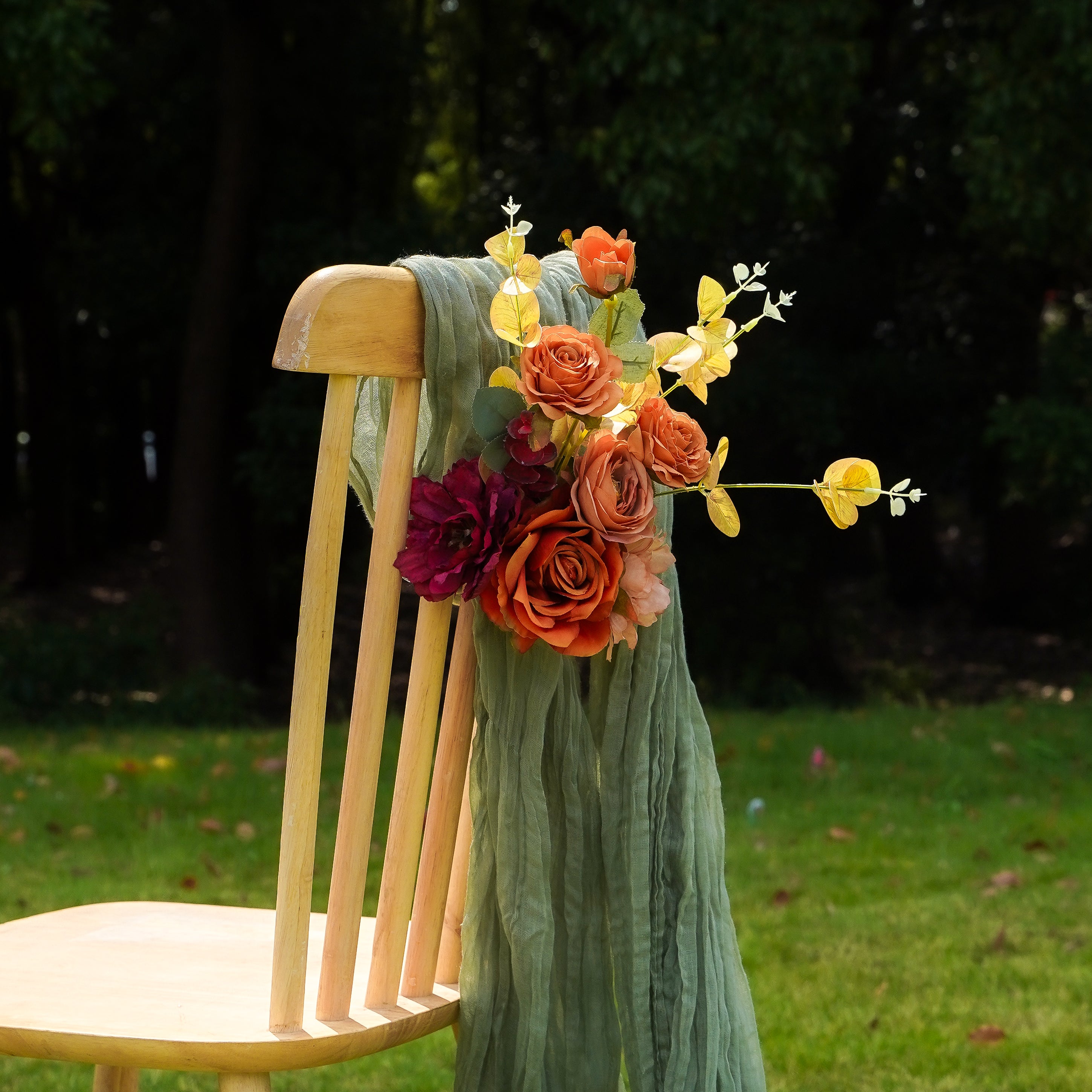 M026:Outdoor Wedding Decorative Chair Back Flowers Rose Morning