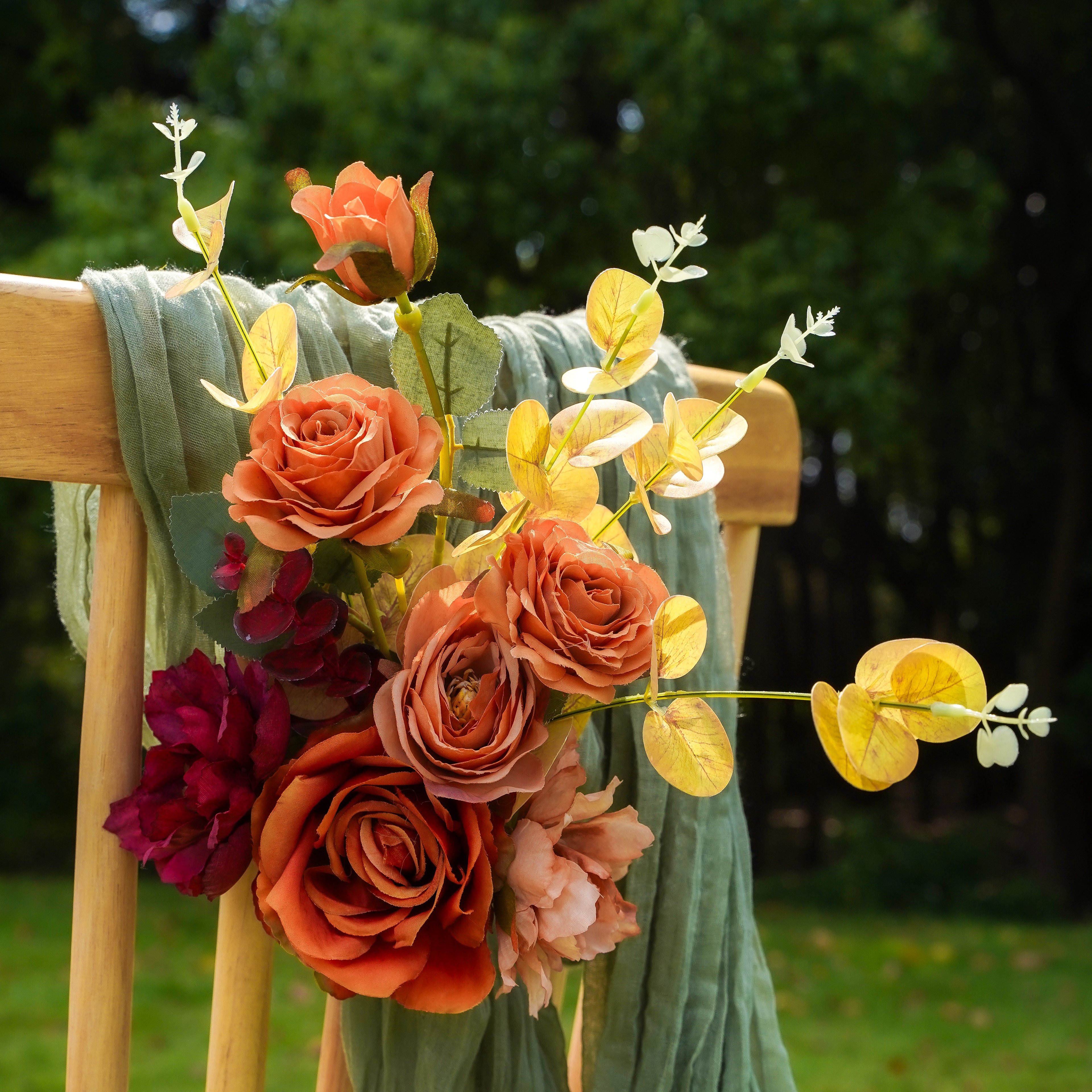 M026:Outdoor Wedding Decorative Chair Back Flowers Rose Morning