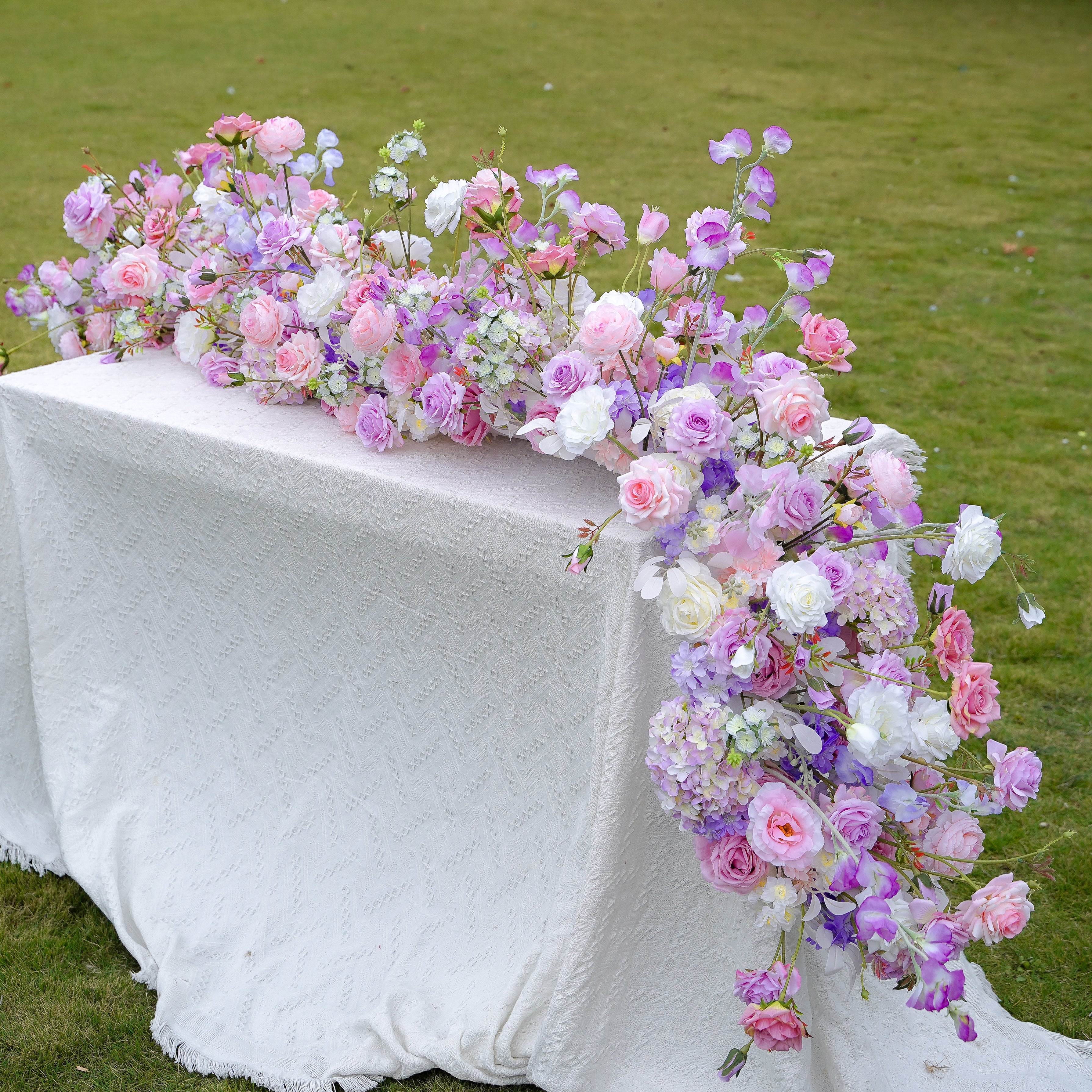 Soft pink:2023 New Long strip flower row trailing long table table arrangement table flower R260 Rose Morning