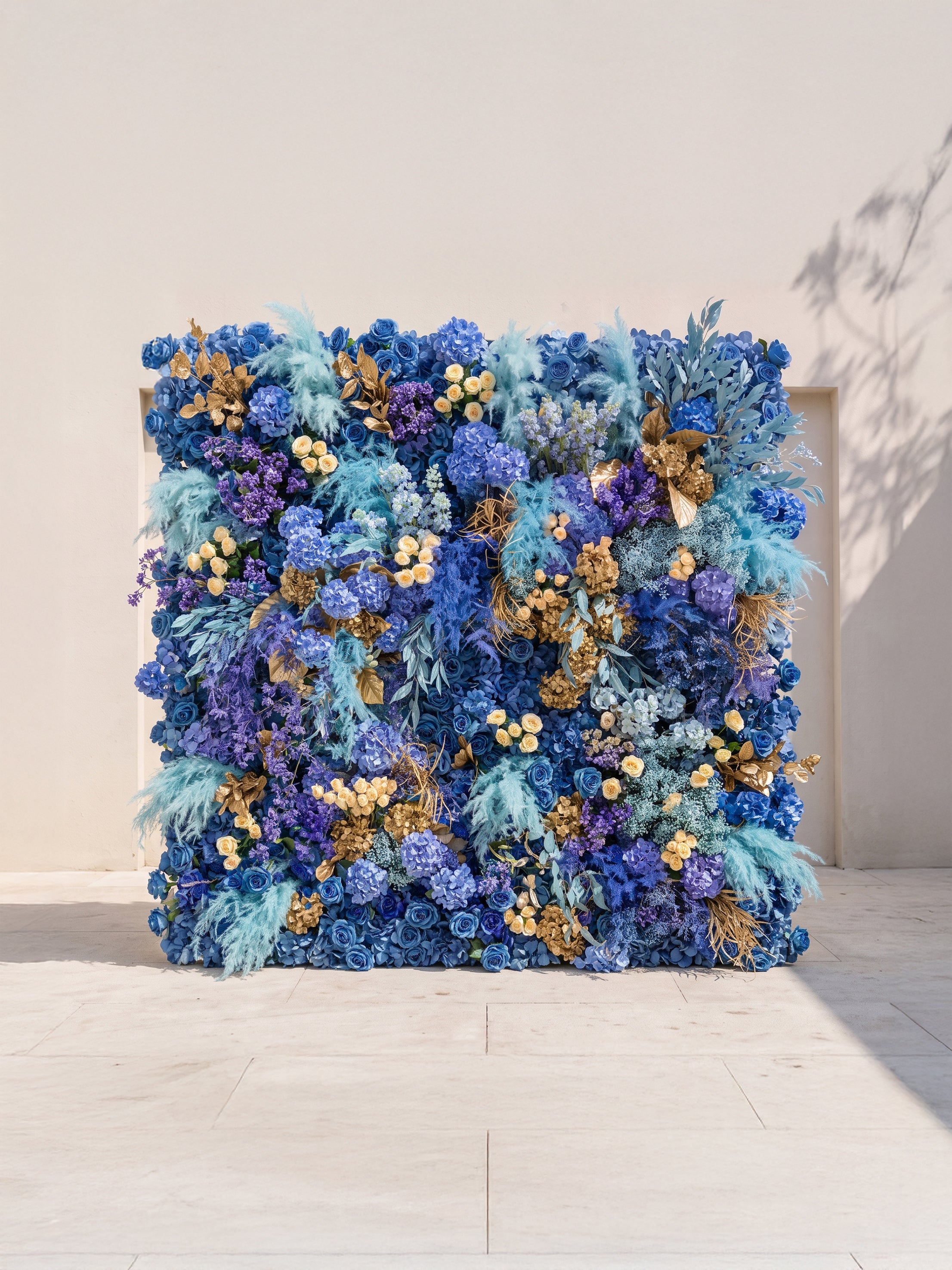 Davilsira: 5D Fabric Artificial rolling up curtain flower wall — front view