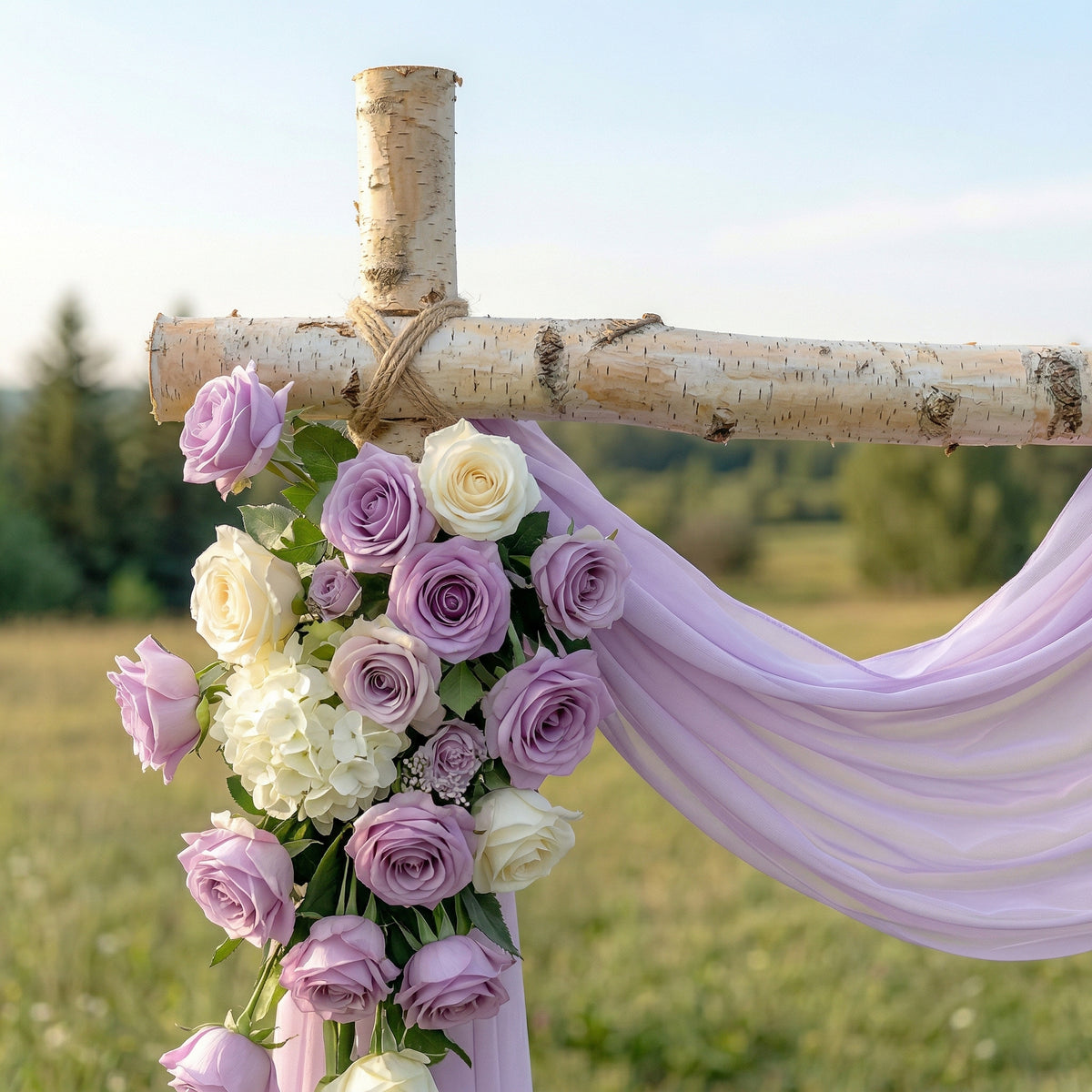 Kiva: Romantic Purple Rose Wedding Arch Flowers Swag with Sheer Drapes Set for Luxury Ceremony Decor