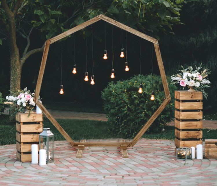 E003: 2023 New Wooden Wedding Arch, Heptagonal Rustic Wedding Backdrop Stand Rose Morning