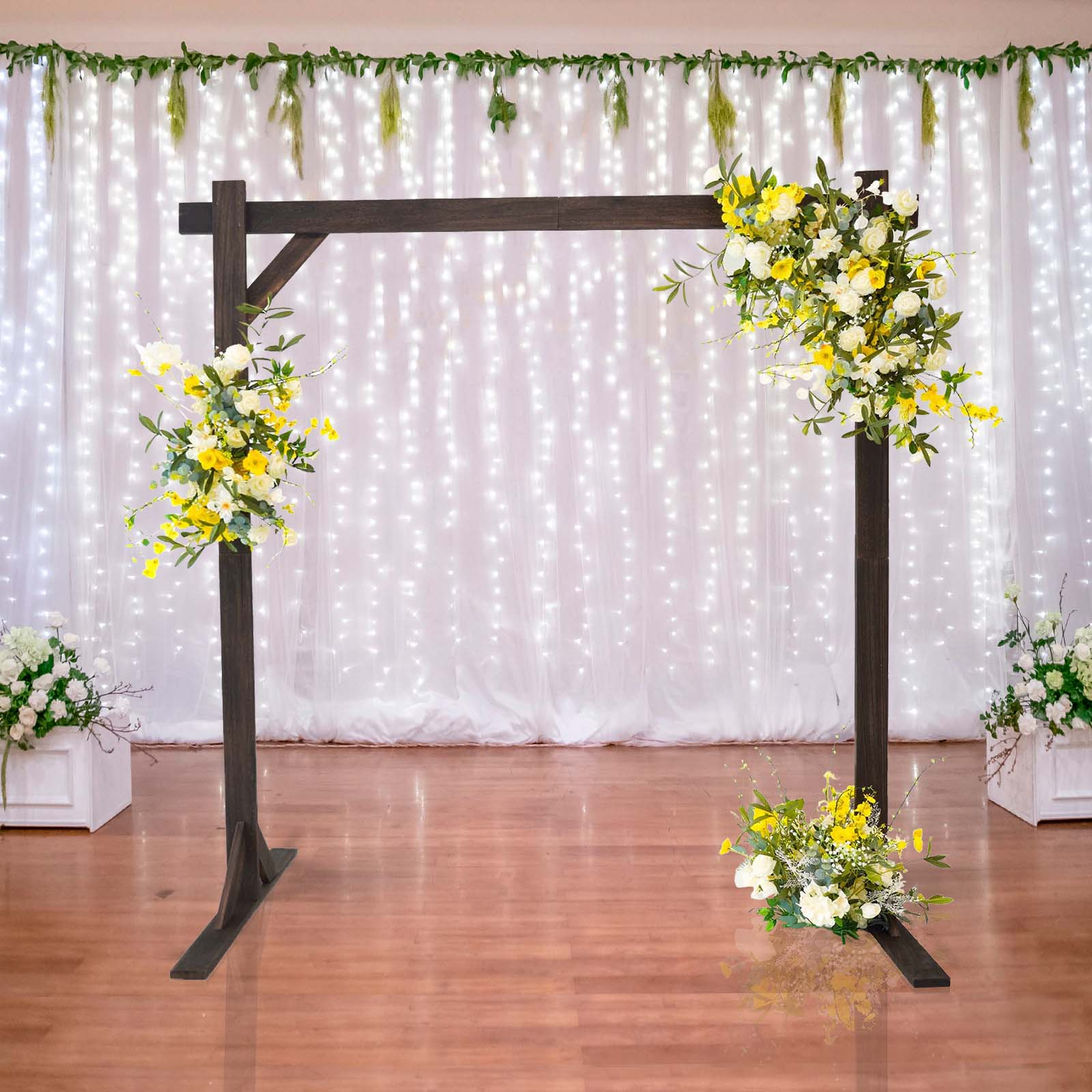 E013: New Heavy Duty Wooden Square Frame Wedding Backdrop Stand Rose Morning