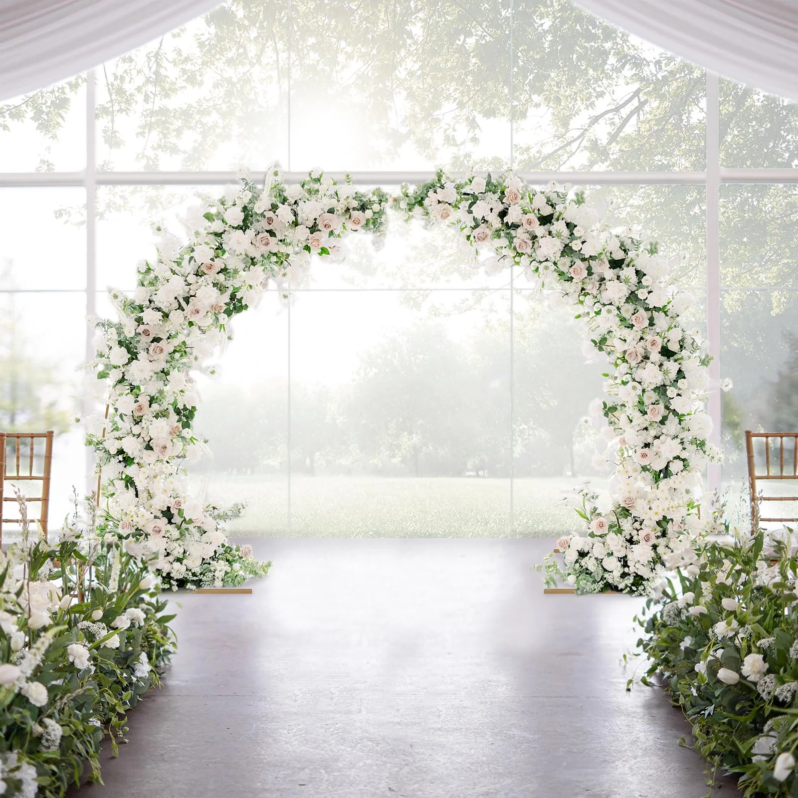 This Metal Half Moon Wedding Arch Planter is the perfect addition to any wedding. It is made of high-quality metal, which is very durable. The arch is made of a half-moon structure with a trellis on top. The flower stand can be decorated with fresh flowers to create a beautiful backdrop. This arch is the perfect addition to any wedding and is sure to impress your guests.