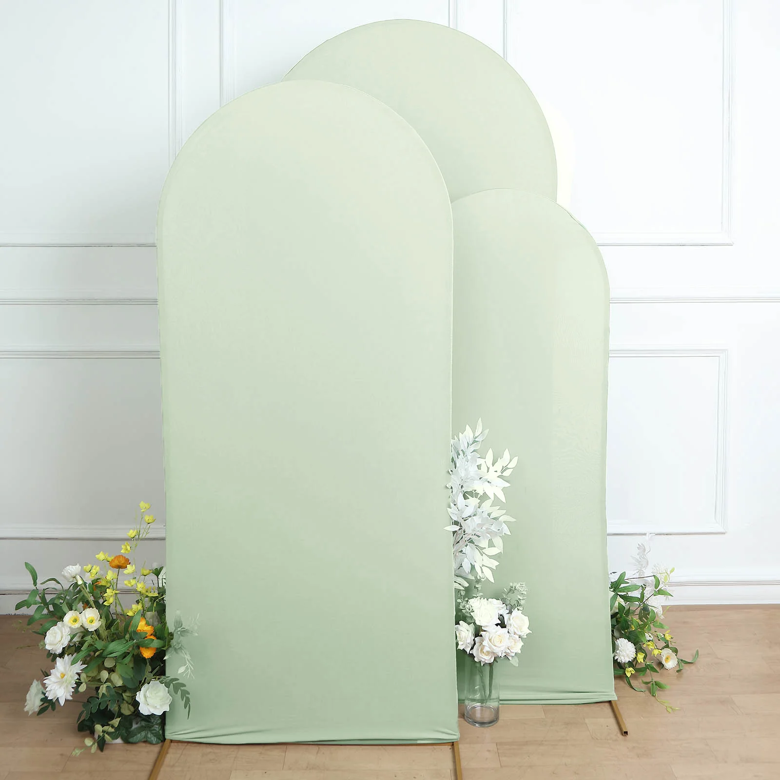 2023 Matte Sage Green Spandex Fitted Wedding Arch Covers For Round Top Backdrop Stands Rose Morning
