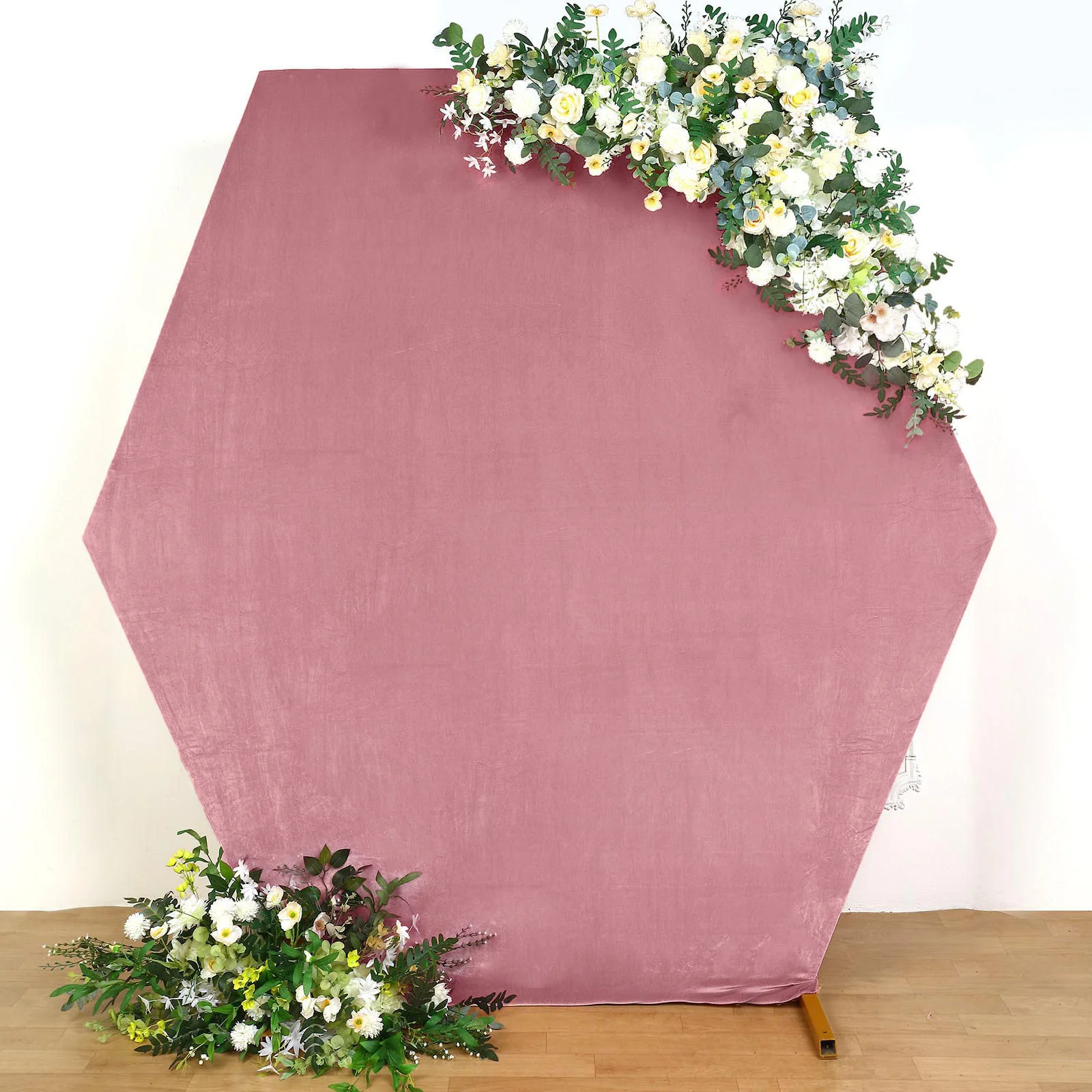 Dusty Rose Velvet Fitted Hexagon Wedding Arch Backdrop Stand Cover Rose Morning