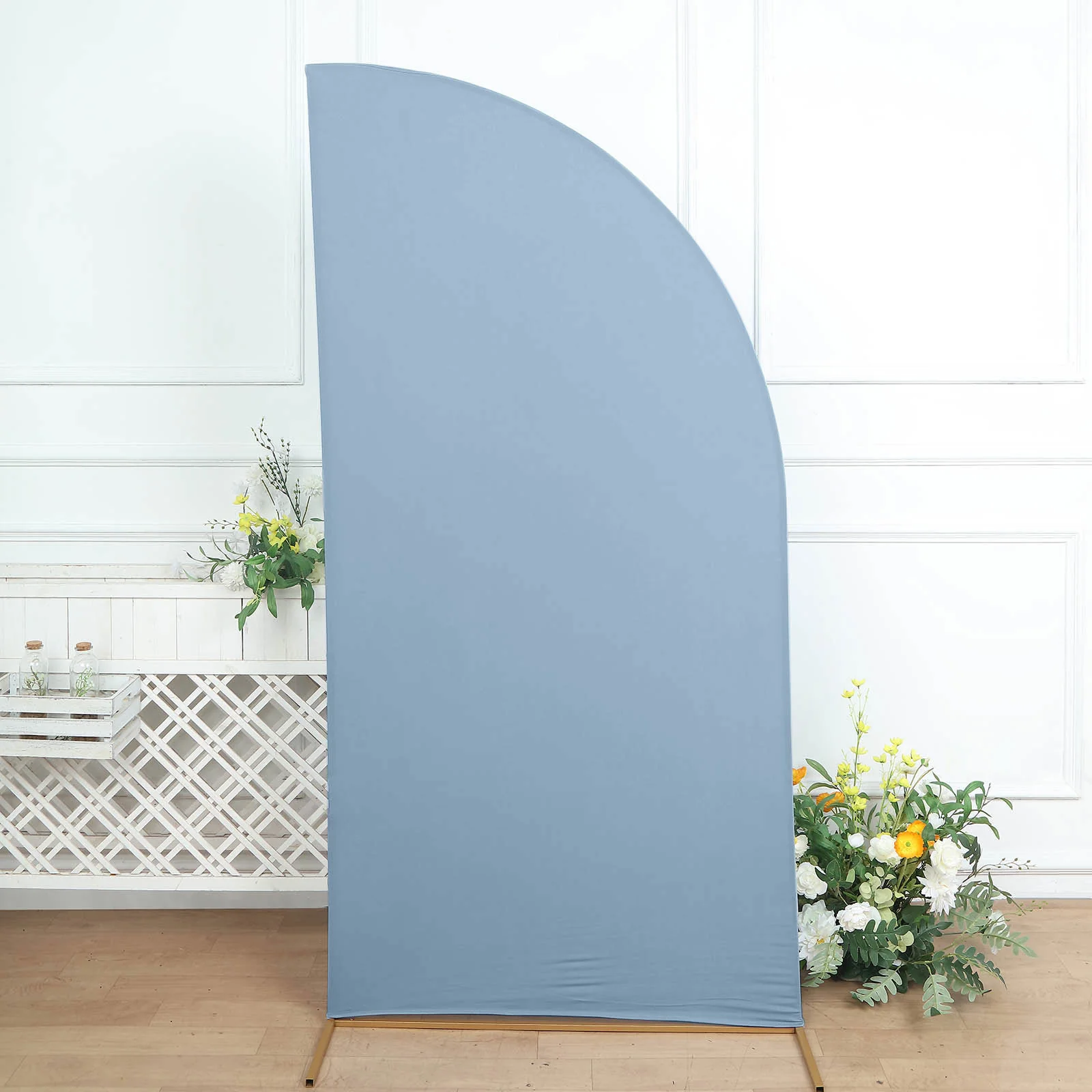 Matte Dusty Blue Fitted Spandex Half Moon Wedding Backdrop Stand Cover Rose Morning