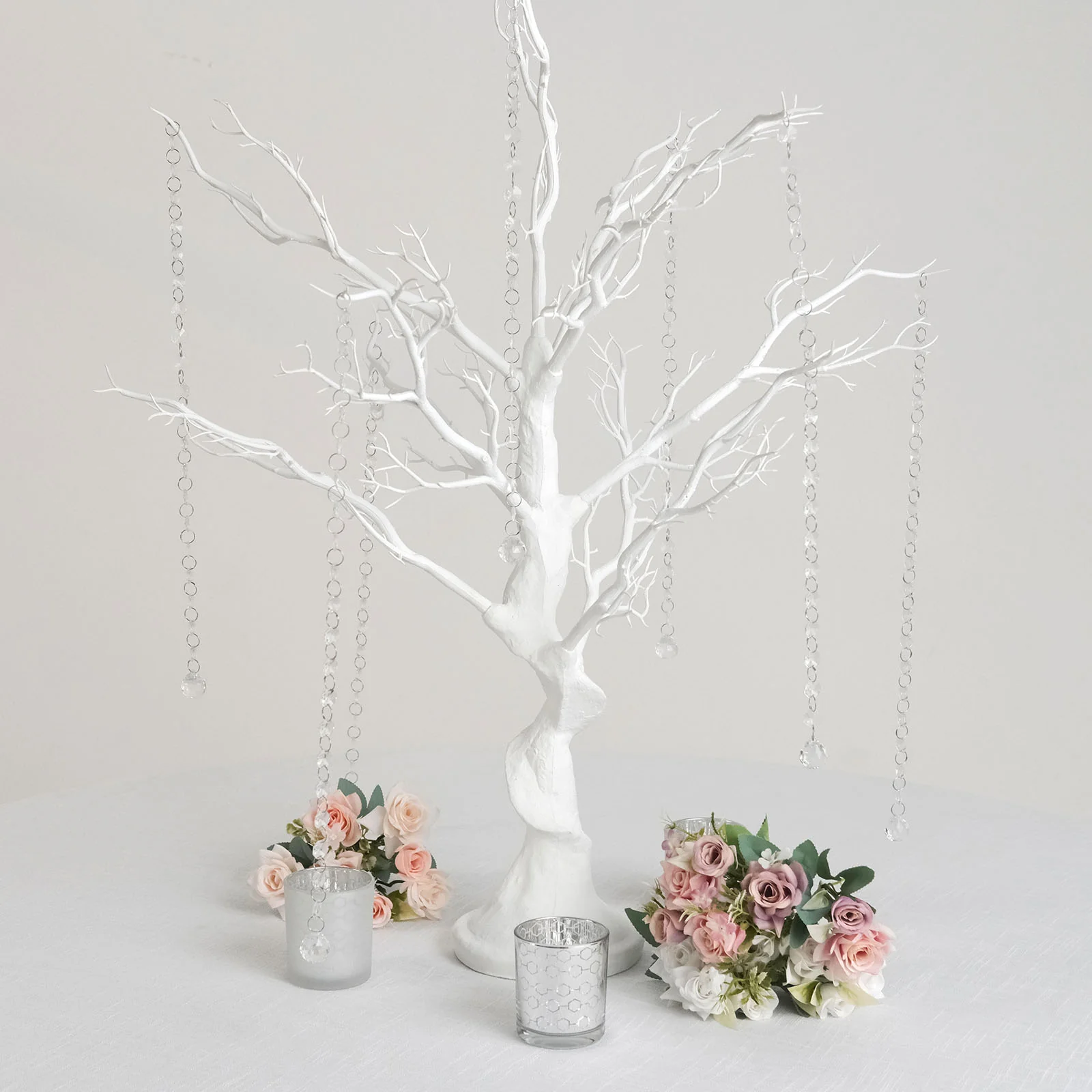 White Decoration Centerpiece Tree with Acrylic Bead Chains Rose Morning