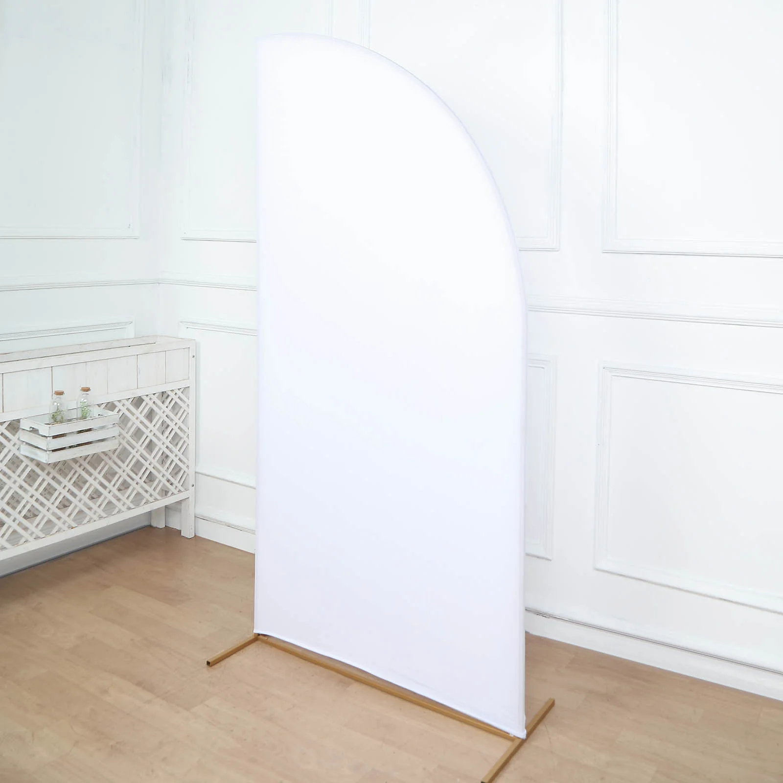 Matte White Fitted Spandex Half Moon Wedding Backdrop Stand Cover Rose Morning