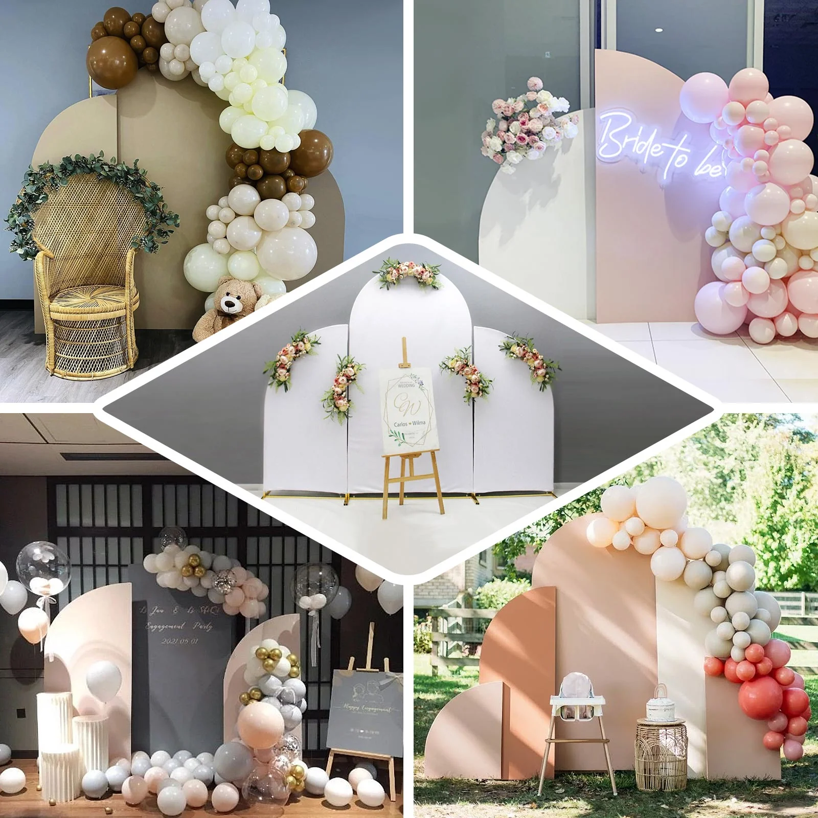 Matte Gold Fitted Spandex Half Moon Wedding Backdrop Stand Cover Rose Morning