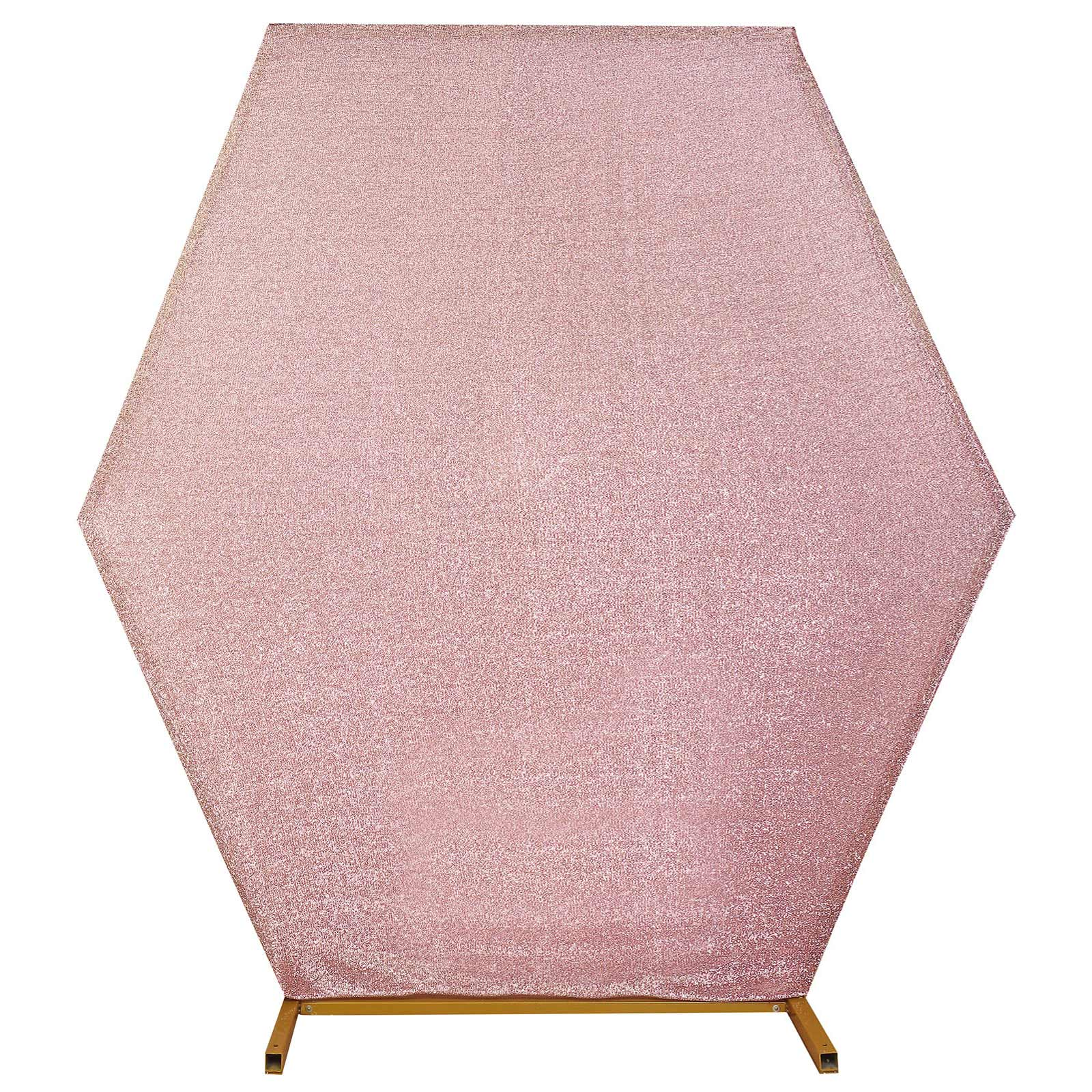 Blush Rose Gold Metallic Shimmer Tinsel Spandex Hexagon Backdrop Stand Cover Rose Morning
