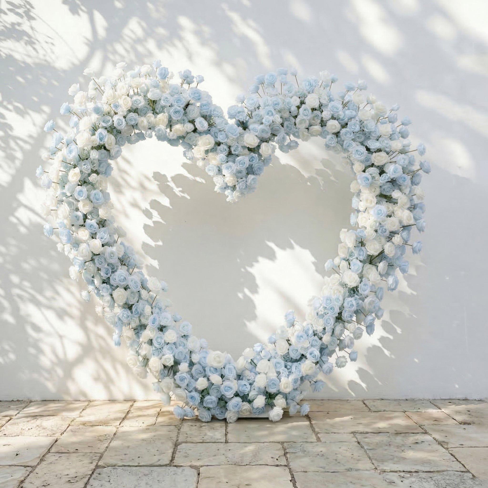 Elaris: Heart-Shaped Baby Blue and White Silk Rose Flower Arch Arrangement for Coastal Weddings & Parties