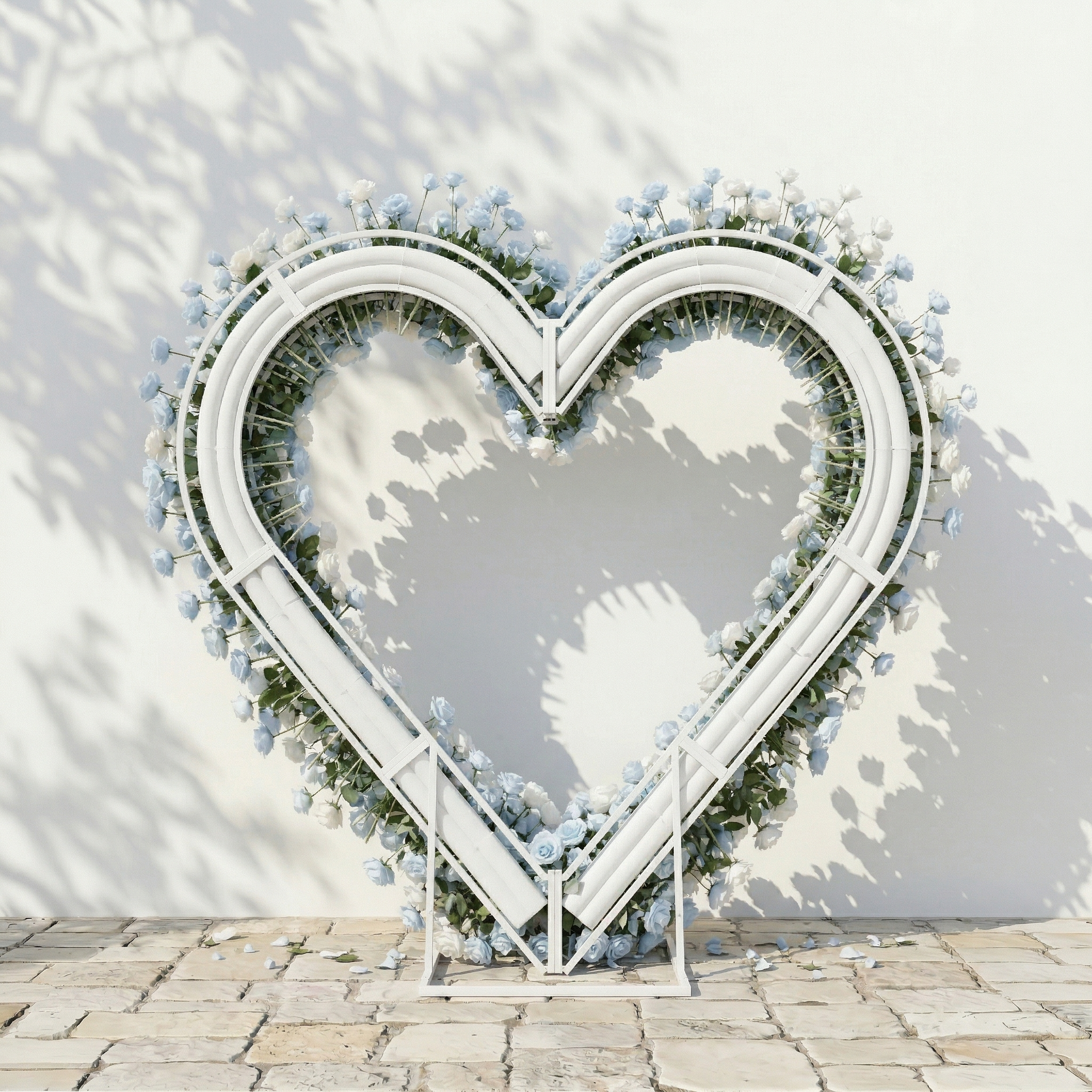 Elaris: Heart-Shaped Baby Blue and White Silk Rose Flower Arch Arrangement for Coastal Weddings & Parties
