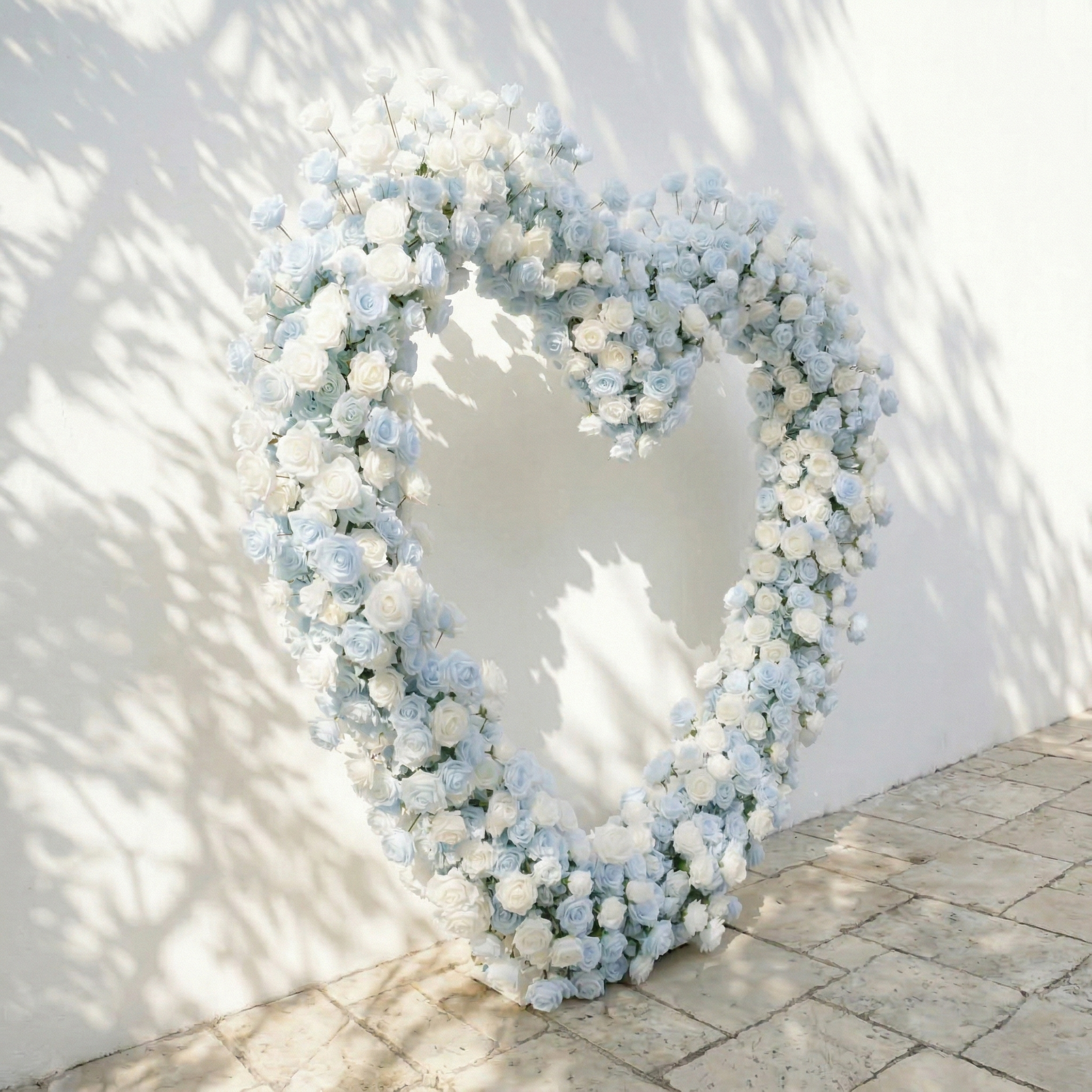 Elaris: Heart-Shaped Baby Blue and White Silk Rose Flower Arch Arrangement for Coastal Weddings & Parties