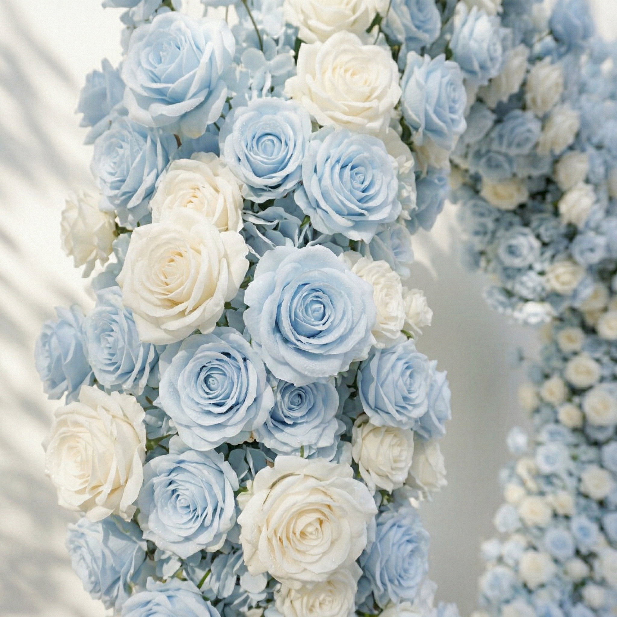 Elaris: Heart-Shaped Baby Blue and White Silk Rose Flower Arch Arrangement for Coastal Weddings & Parties