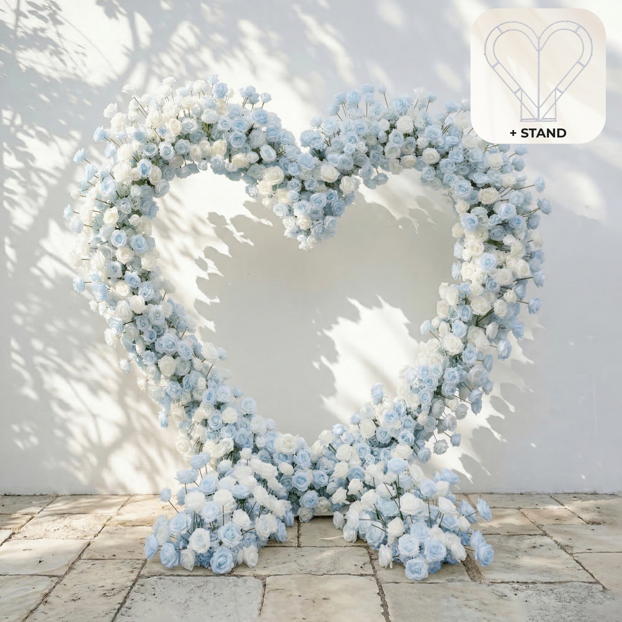 Elaris: Heart-Shaped Baby Blue and White Silk Rose Flower Arch Arrangement for Coastal Weddings & Parties