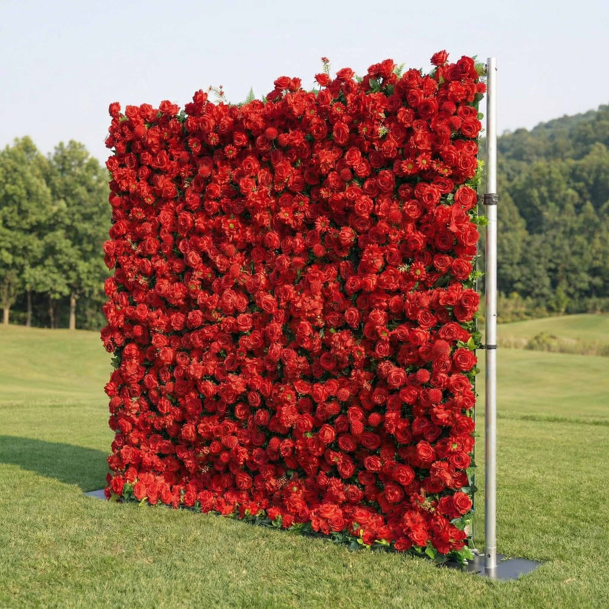 Ellis: Luxury 5D Crimson Silk Rose Flower Wall Roll-Up Fabric Backdrop for Romantic Proposals & Luxury Wedding Event