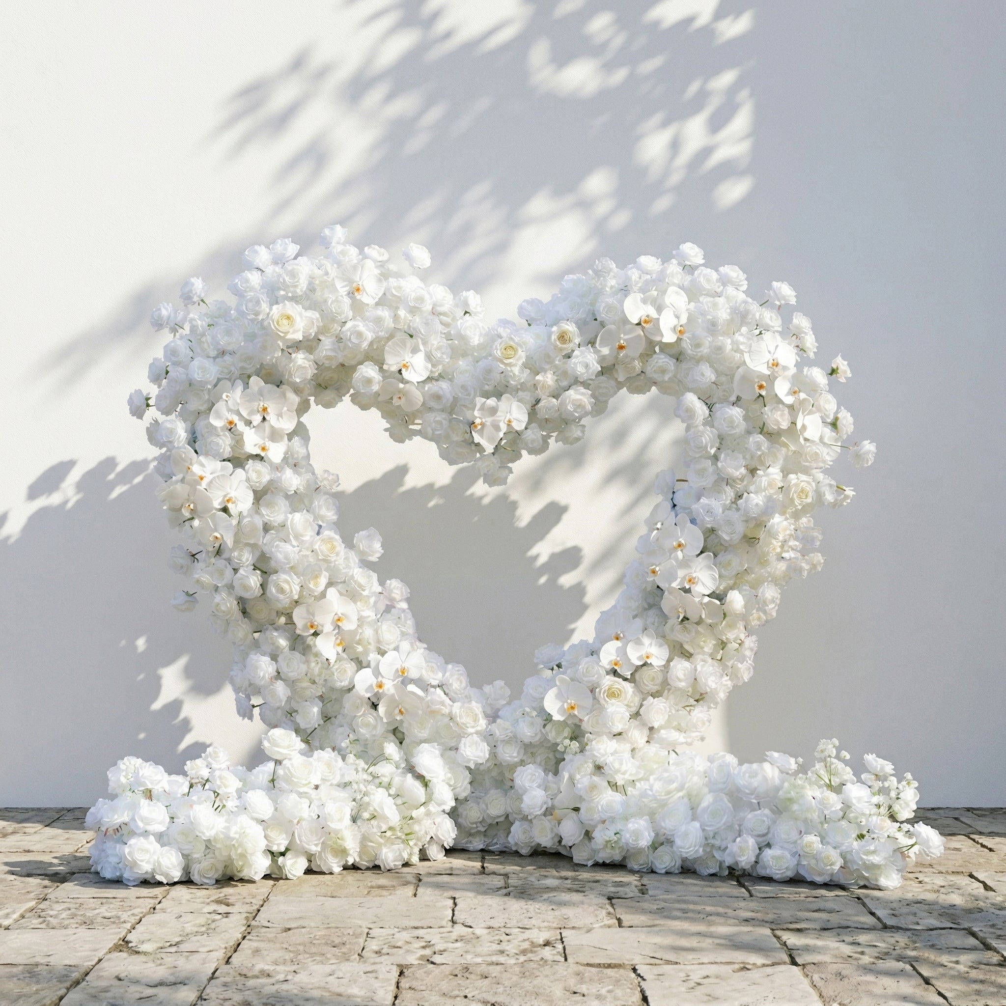 Elvani: Luxury Ivory Heart-Shaped Orchid Artificial Floral Arch Decor for Dreamy Proposals & Weddings