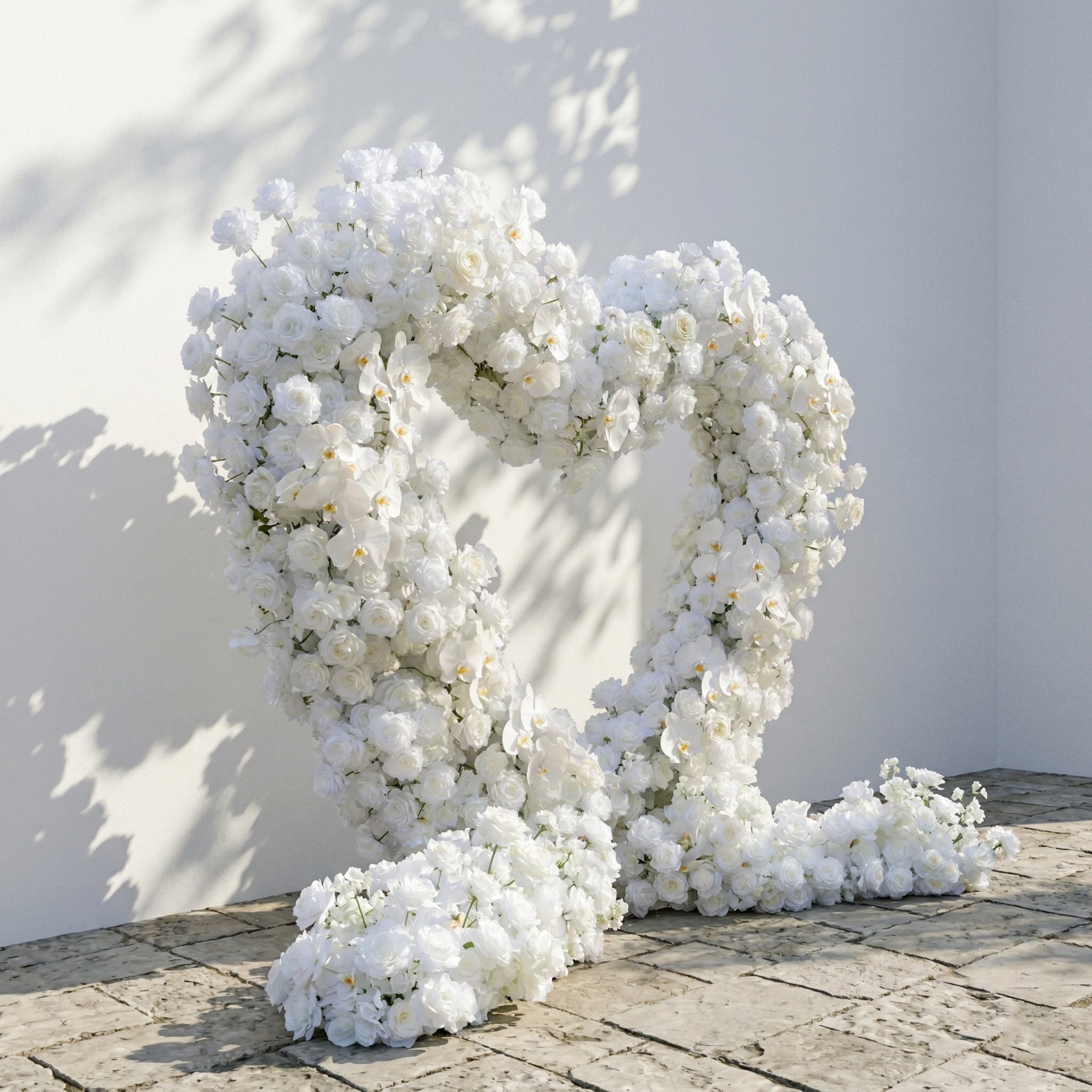 Elvani: Luxury Ivory Heart-Shaped Orchid Artificial Floral Arch Decor for Dreamy Proposals & Weddings