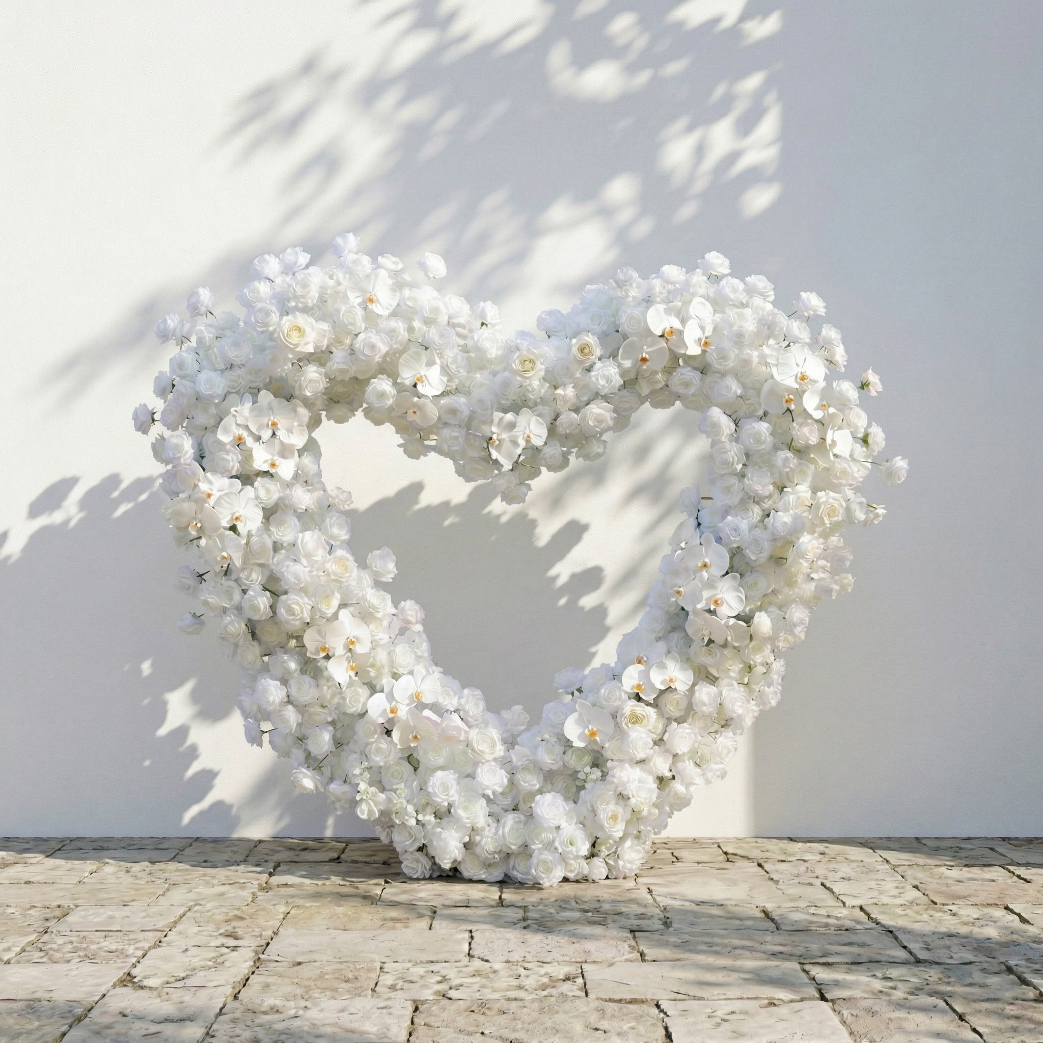 Elvani: Luxury Ivory Heart-Shaped Orchid Artificial Floral Arch Decor for Dreamy Proposals & Weddings