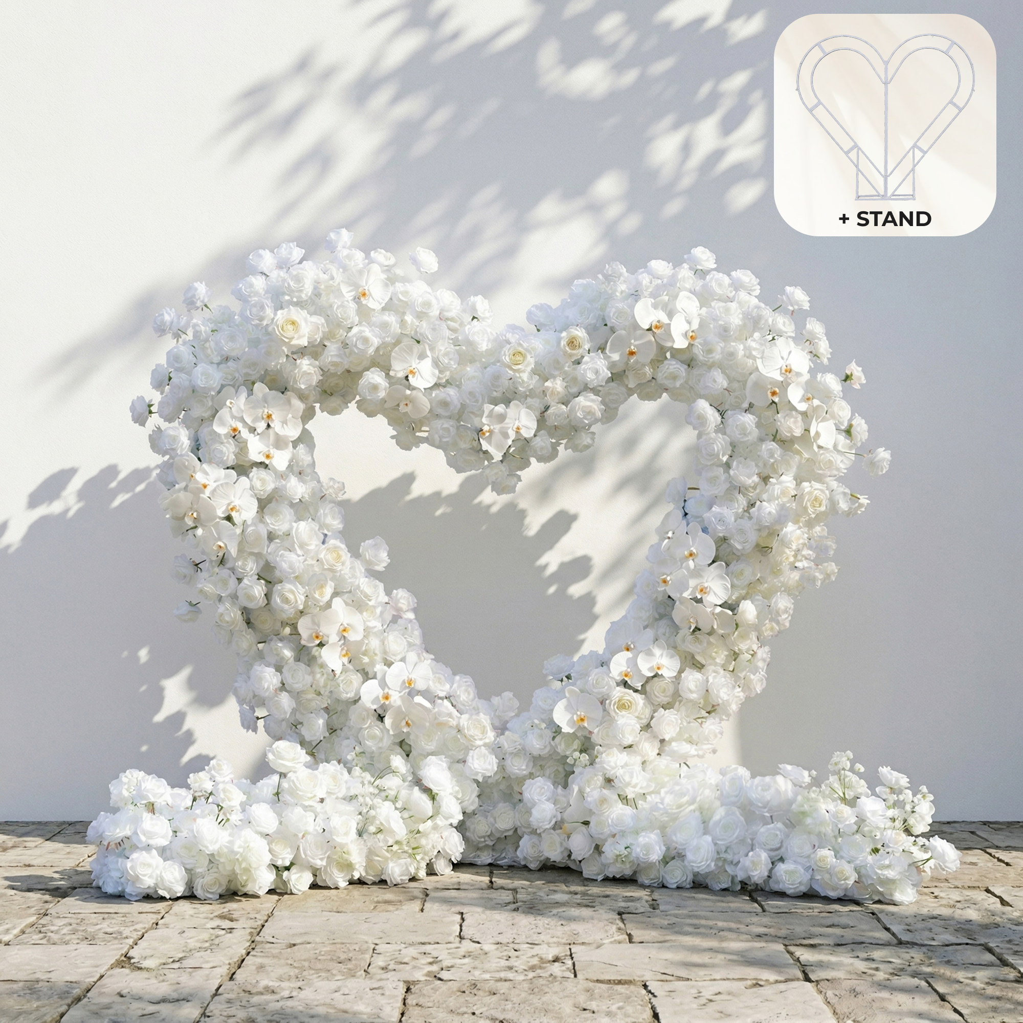 Elvani: Luxury Ivory Heart-Shaped Orchid Artificial Floral Arch Decor for Dreamy Proposals & Weddings