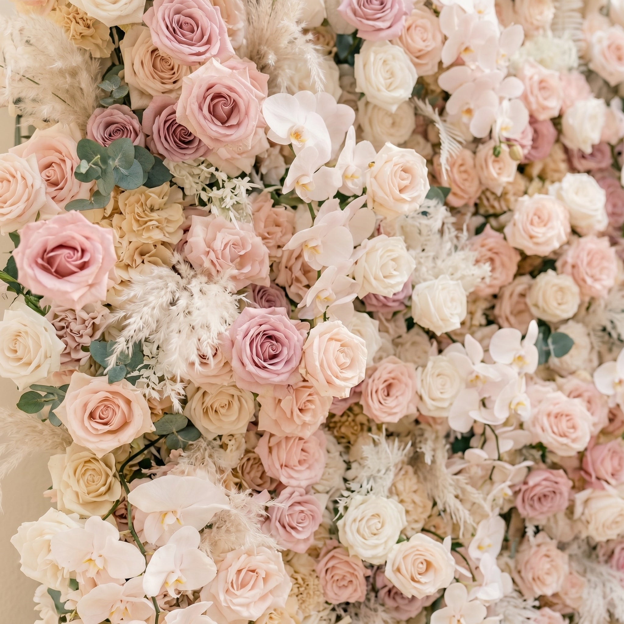 Elvenessa:5D Neutral Warm Blush Pink & Ivory White Silk Rose Flower Wall Roll-Up Fabric Backdrop for Romantic Weddings & Proposals