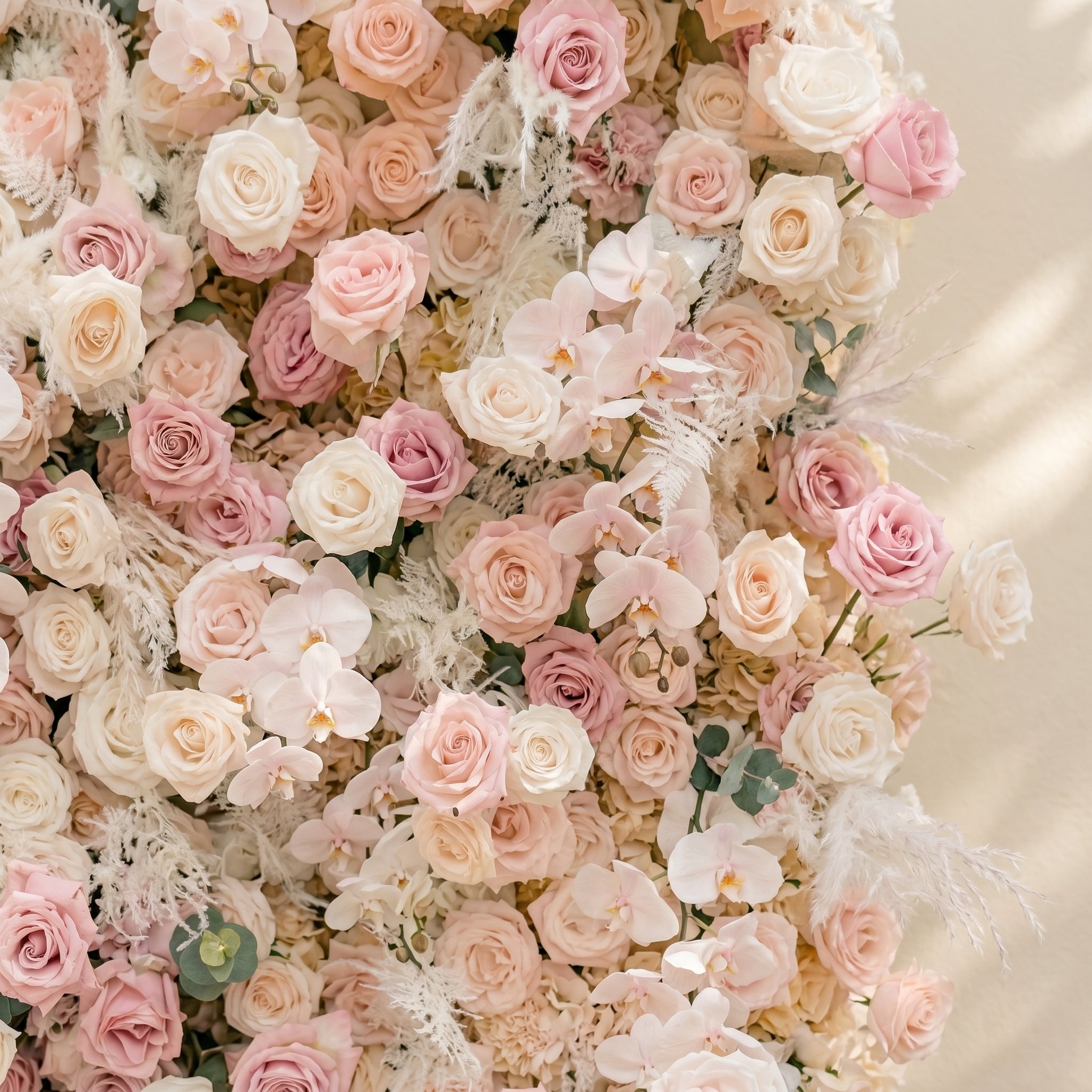 Elvenessa:5D Neutral Warm Blush Pink & Ivory White Silk Rose Flower Wall Roll-Up Fabric Backdrop for Romantic Weddings & Proposals