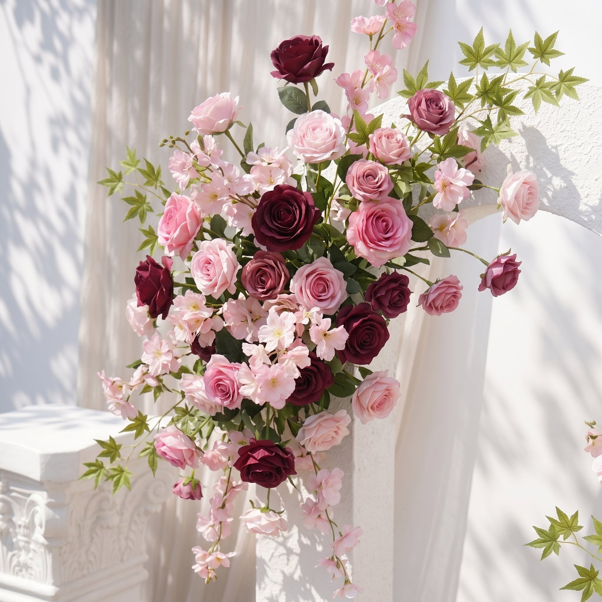 Elvenrose:Wedding Background KT Board Decorative Flower Rows With Pink&Red Roses elvenrose detail 1