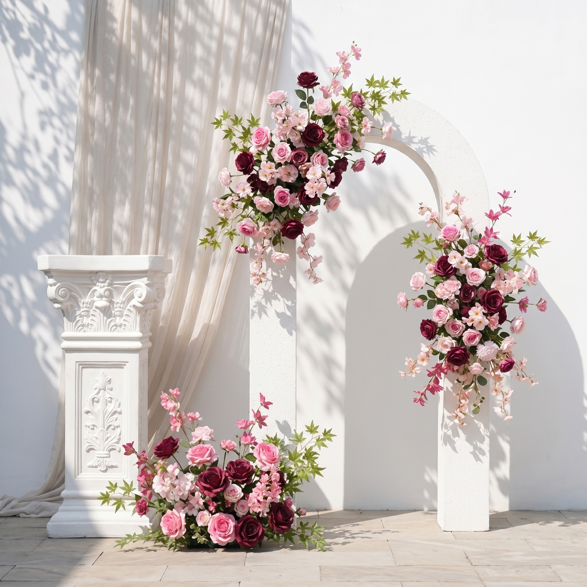 Elvenrose:Wedding Background KT Board Decorative Flower Rows With Pink&Red Roses elvenrose front