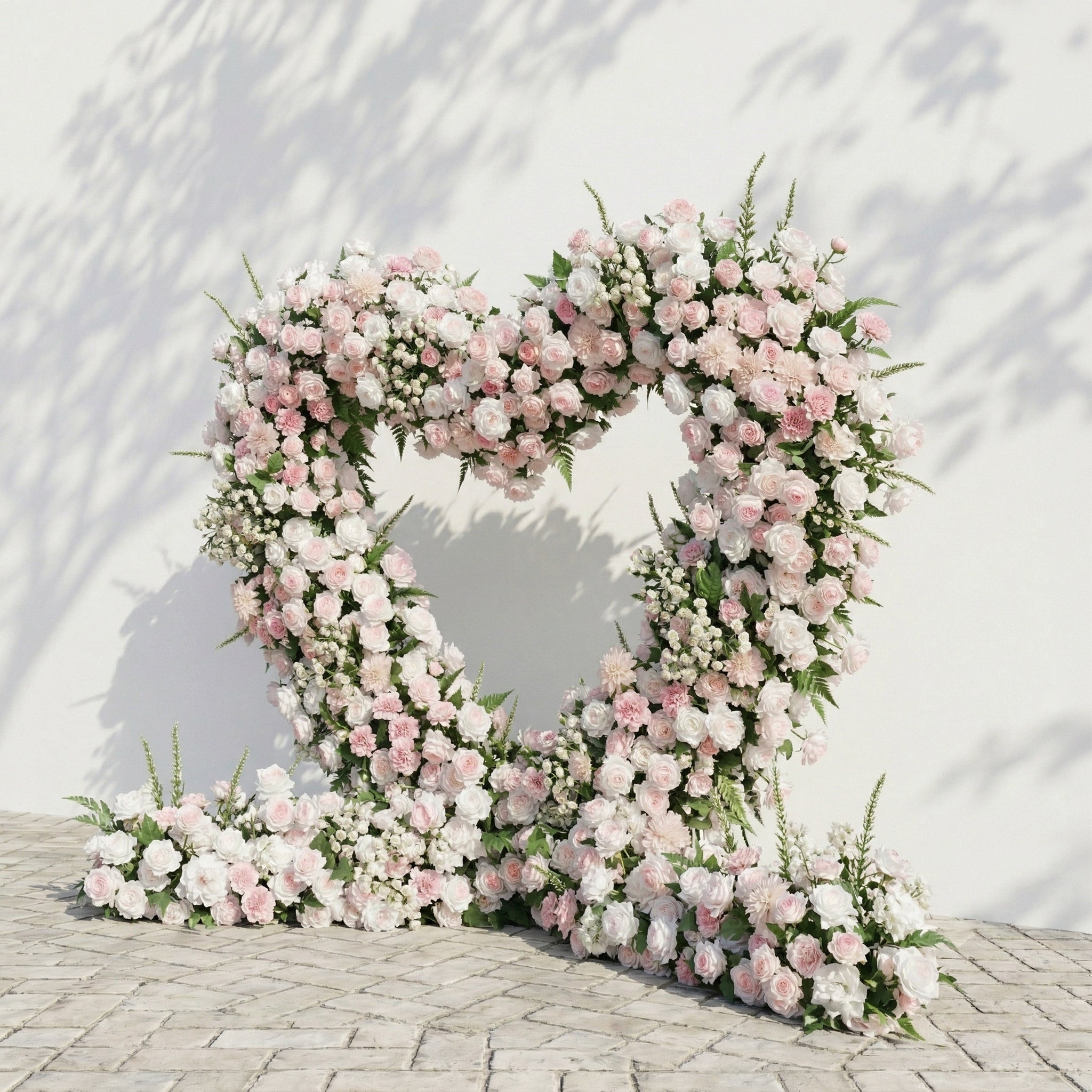 Elysora: Romantic Blush Pink & Ivory Heart-Shaped Floral Arch for Dreamy Wedding Ceremony