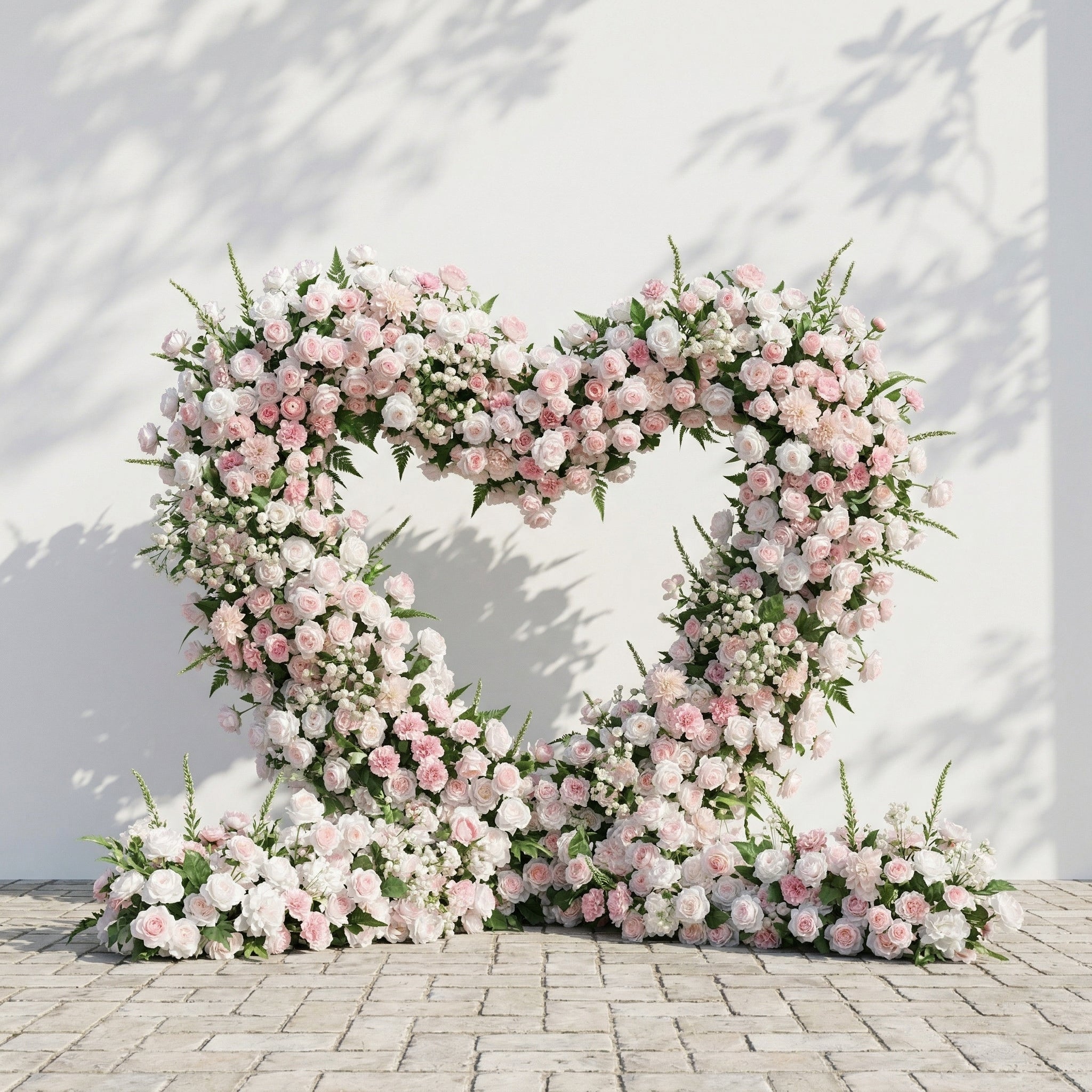 Elysora: Romantic Blush Pink & Ivory Heart-Shaped Floral Arch for Dreamy Wedding Ceremony
