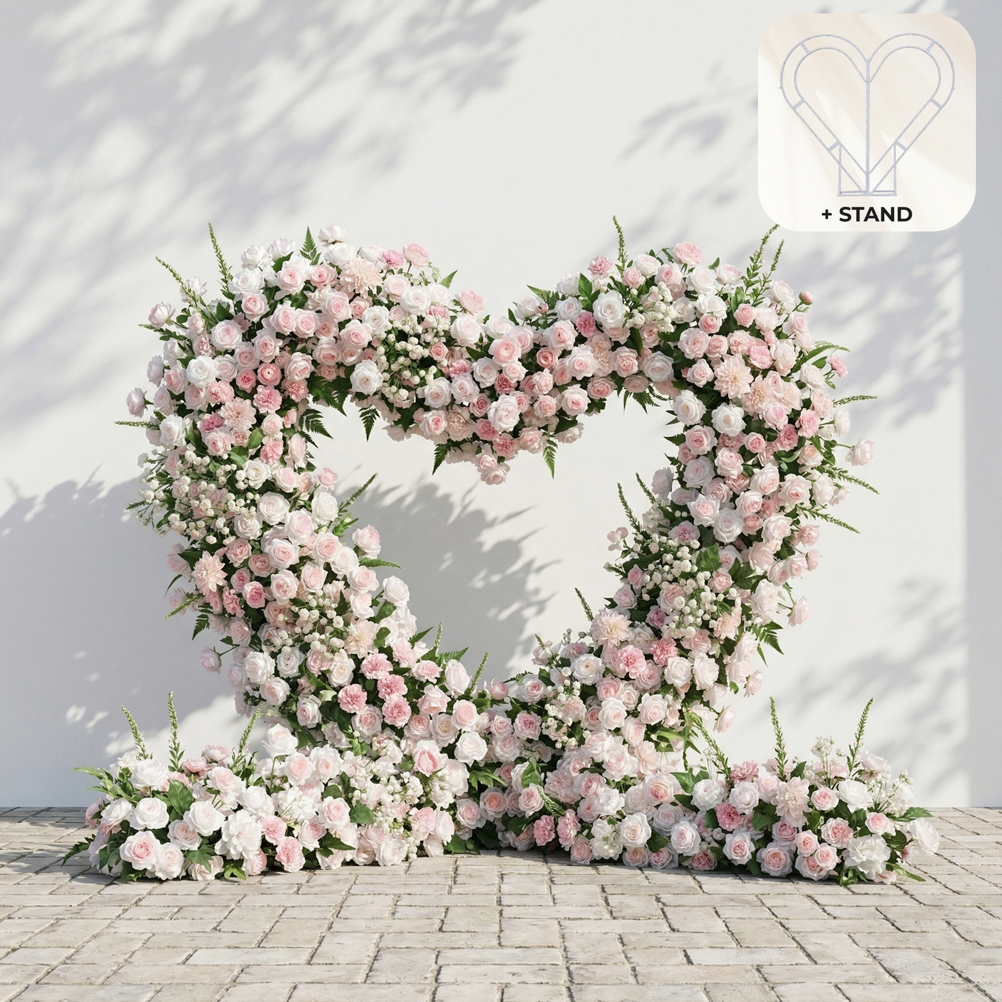 Elysora: Romantic Blush Pink & Ivory Heart-Shaped Floral Arch for Dreamy Wedding Ceremony
