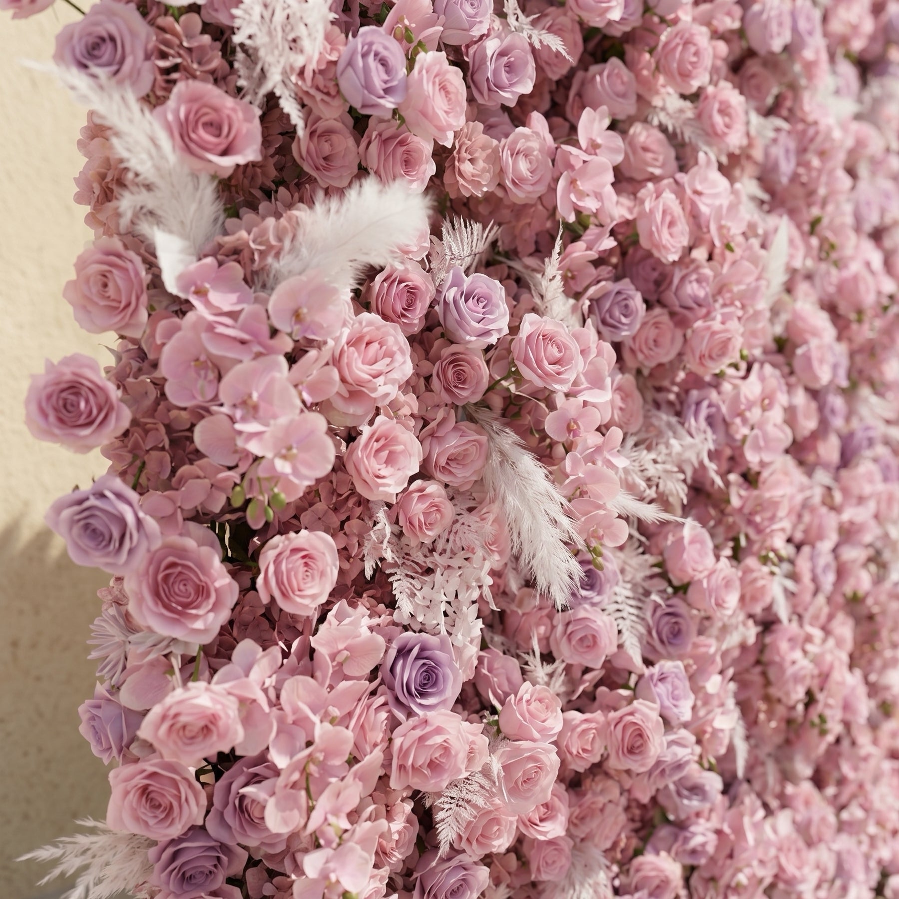 Emberiva: Luxury 5D Pink Silk Floral Wall Roll-Up Backdrop for Elegant Minimalist Weddings