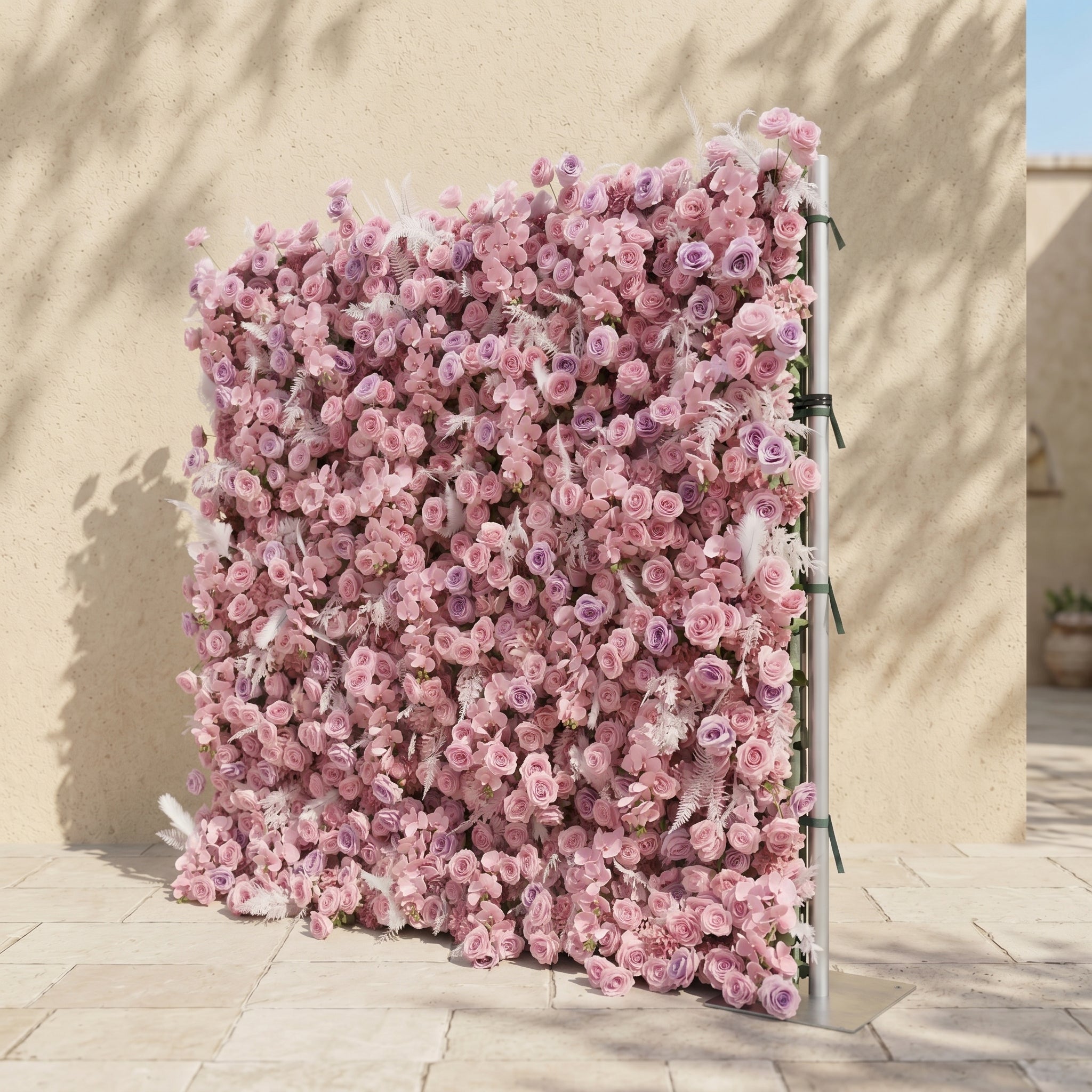 Emberiva: Luxury 5D Pink Silk Floral Wall Roll-Up Backdrop for Elegant Minimalist Weddings