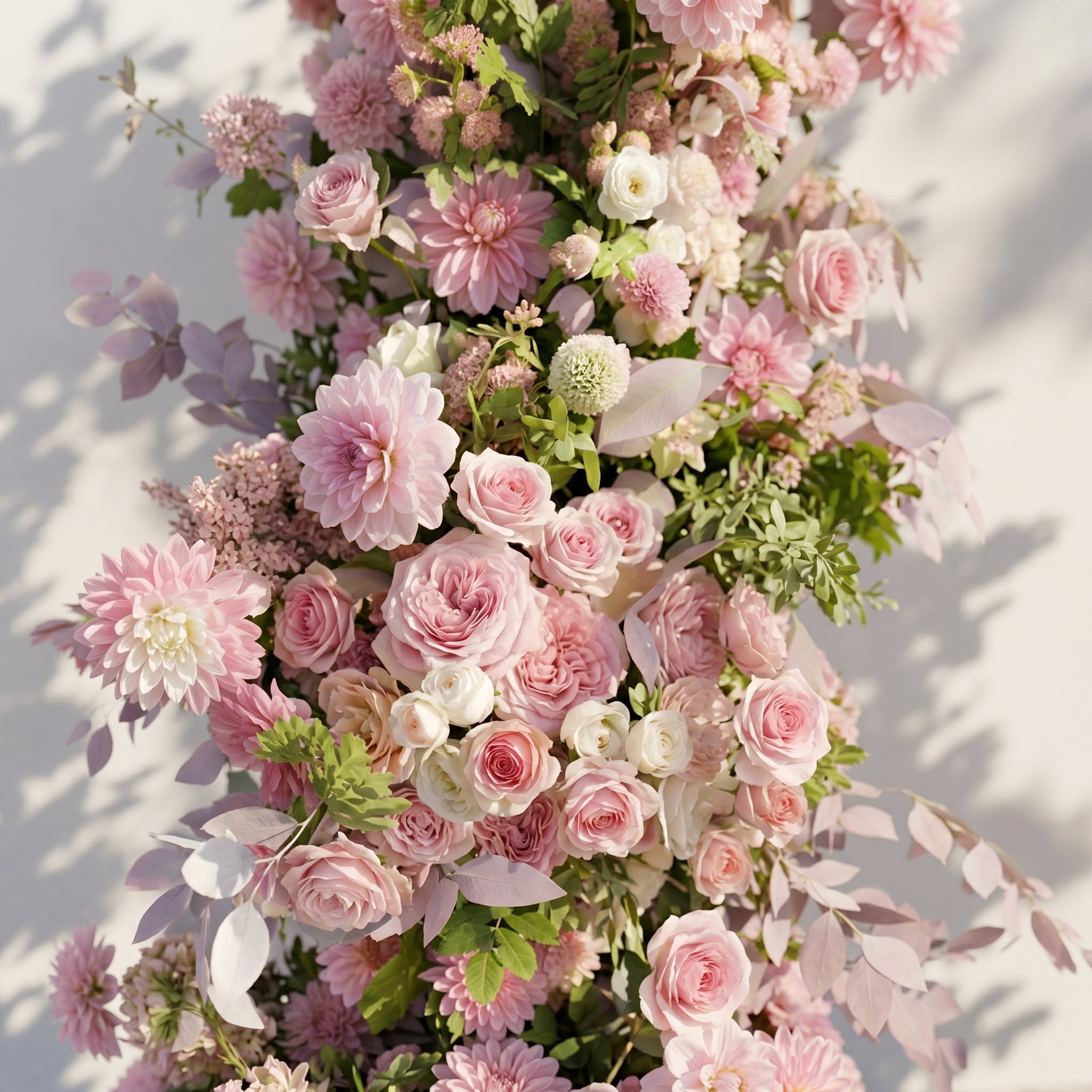 Emberlena: Luxury Muted Purple, Blush Pink & Cream Floral Ground Horn Arch Backdrop Decor Including Frame