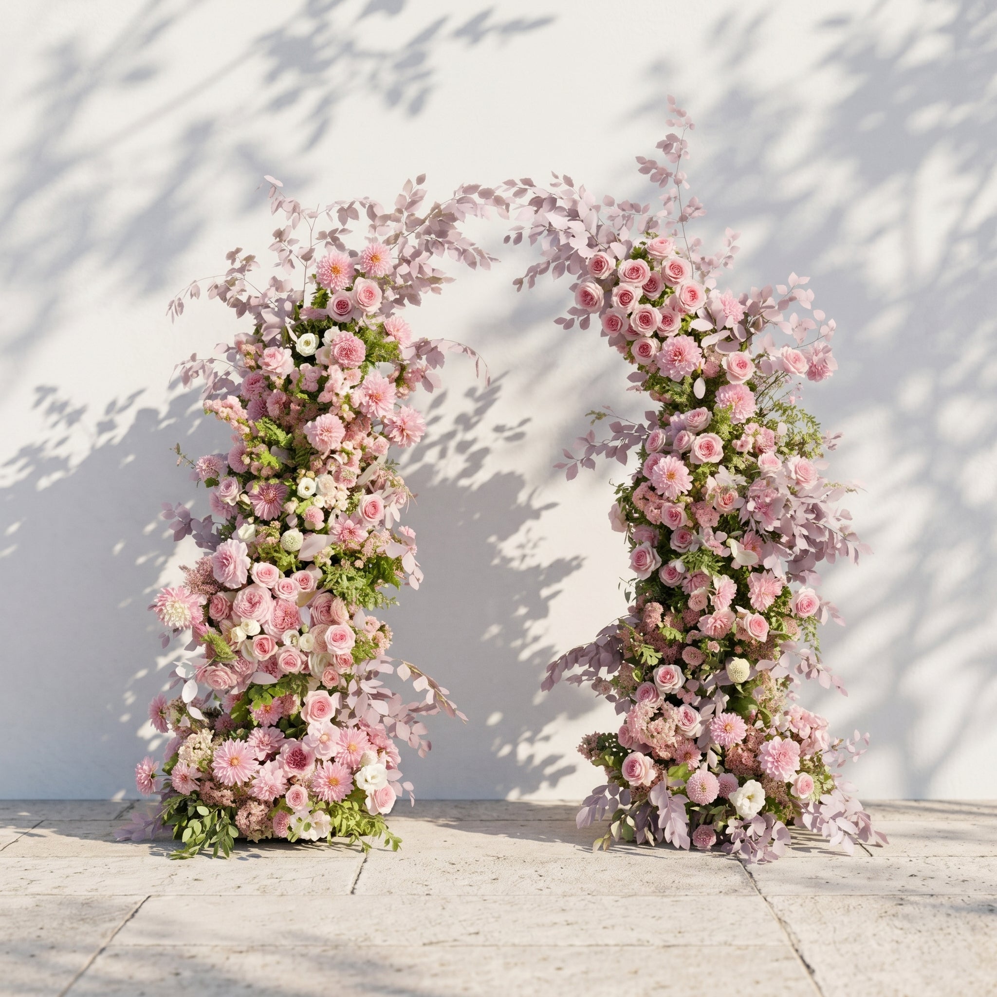 Emberlena: Luxury Muted Purple, Blush Pink & Cream Floral Ground Horn Arch Backdrop Decor Including Frame