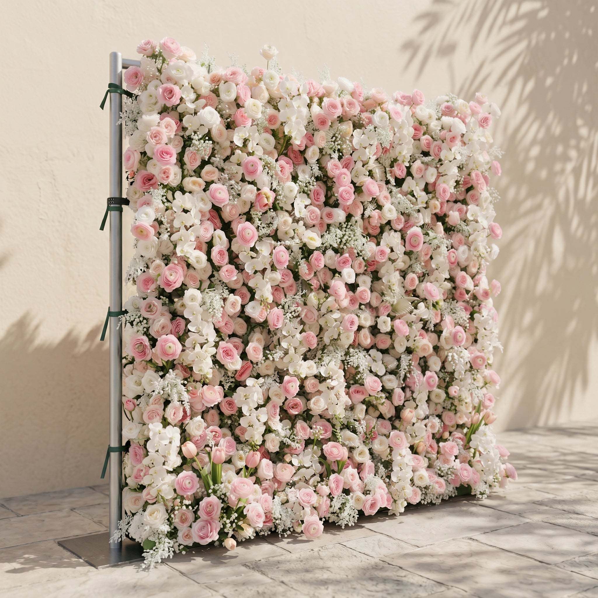 Valrella: Luxury 5D Pink & White Silk Floral Wall Roll-Up Fabric Backdrop for Dreamy Weddings & Garden Events