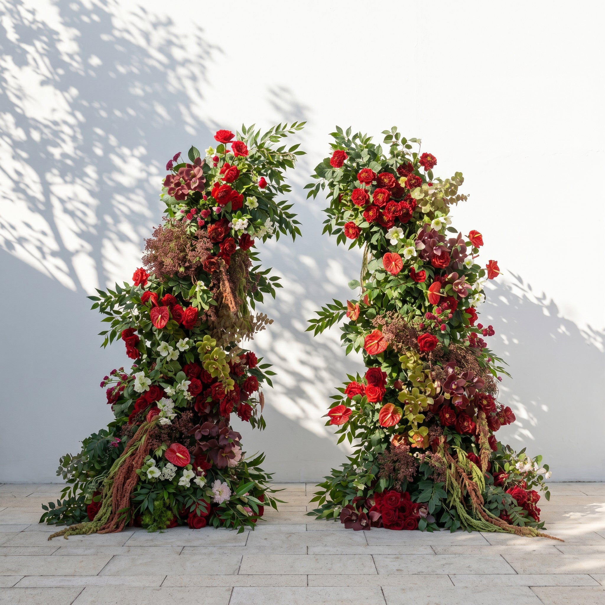 Fiorelle Horn Arch: Luxury Red Roses with natural Greenery Flower Arch for Garden Weddings and Events Decoration Incuding Frame