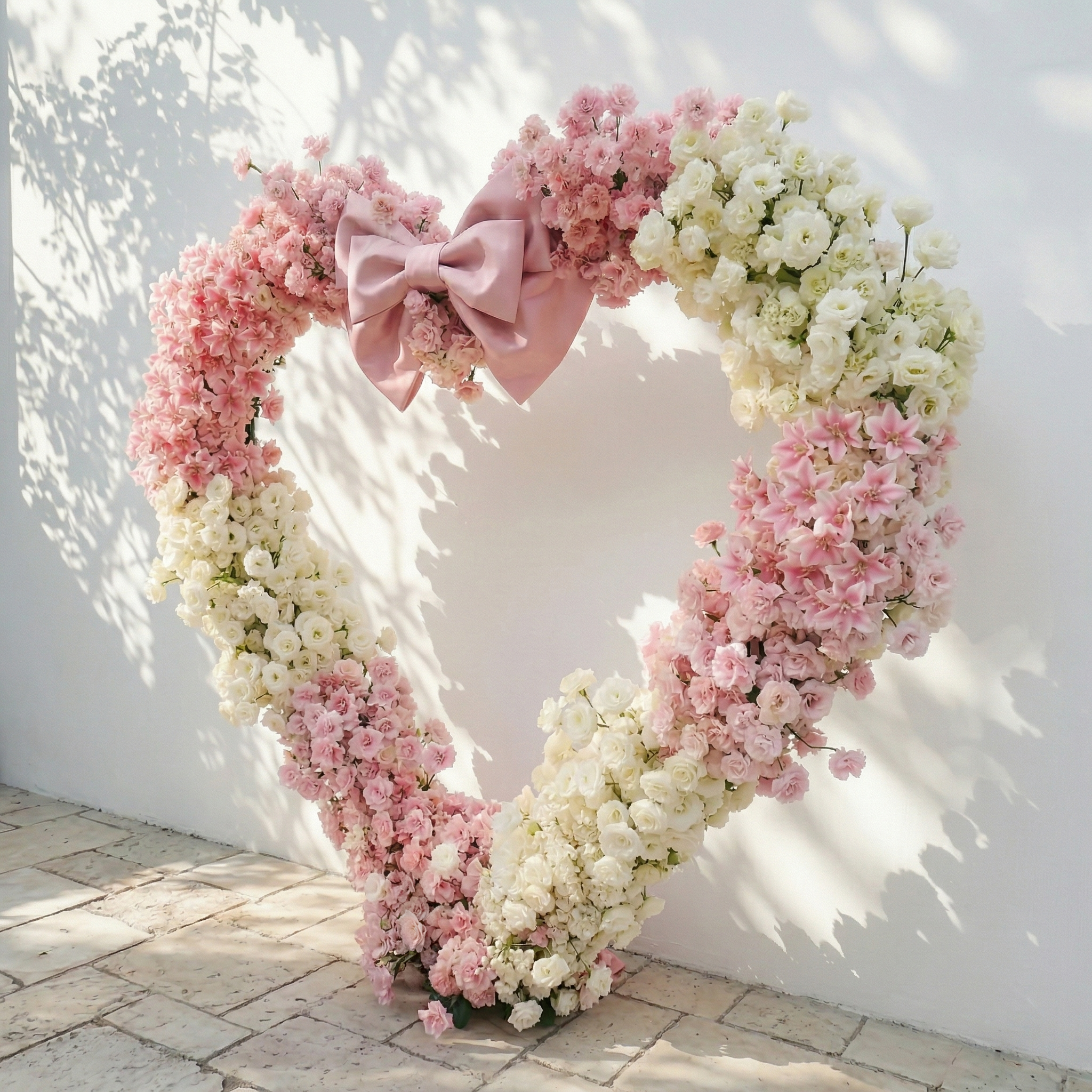 Florien: Heart-Shaped Pink and White Silk Rose Flower Arch Floral Arrangement for Dreamy Weddings & Parties