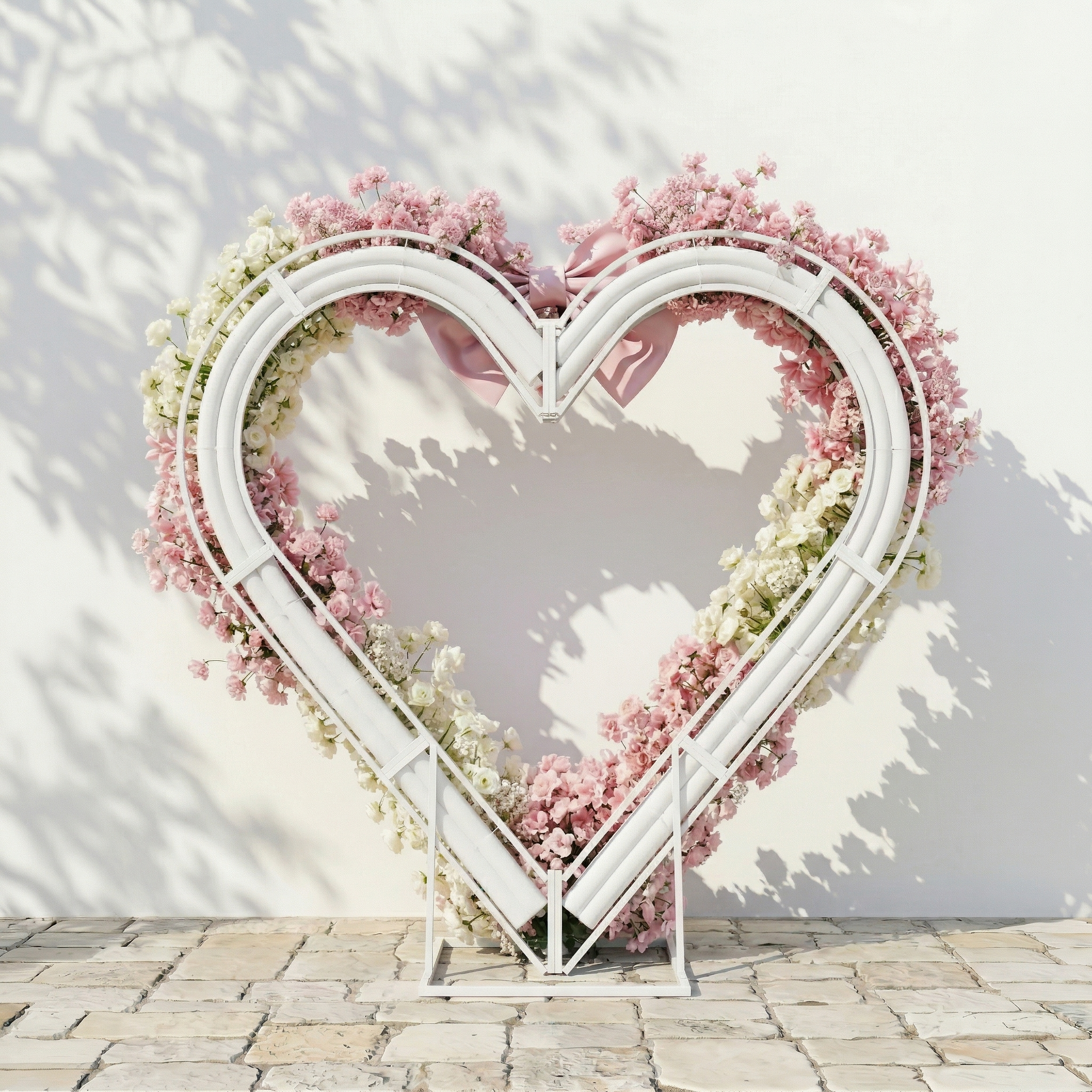 Florien: Heart-Shaped Pink and White Silk Rose Flower Arch Floral Arrangement for Dreamy Weddings & Parties
